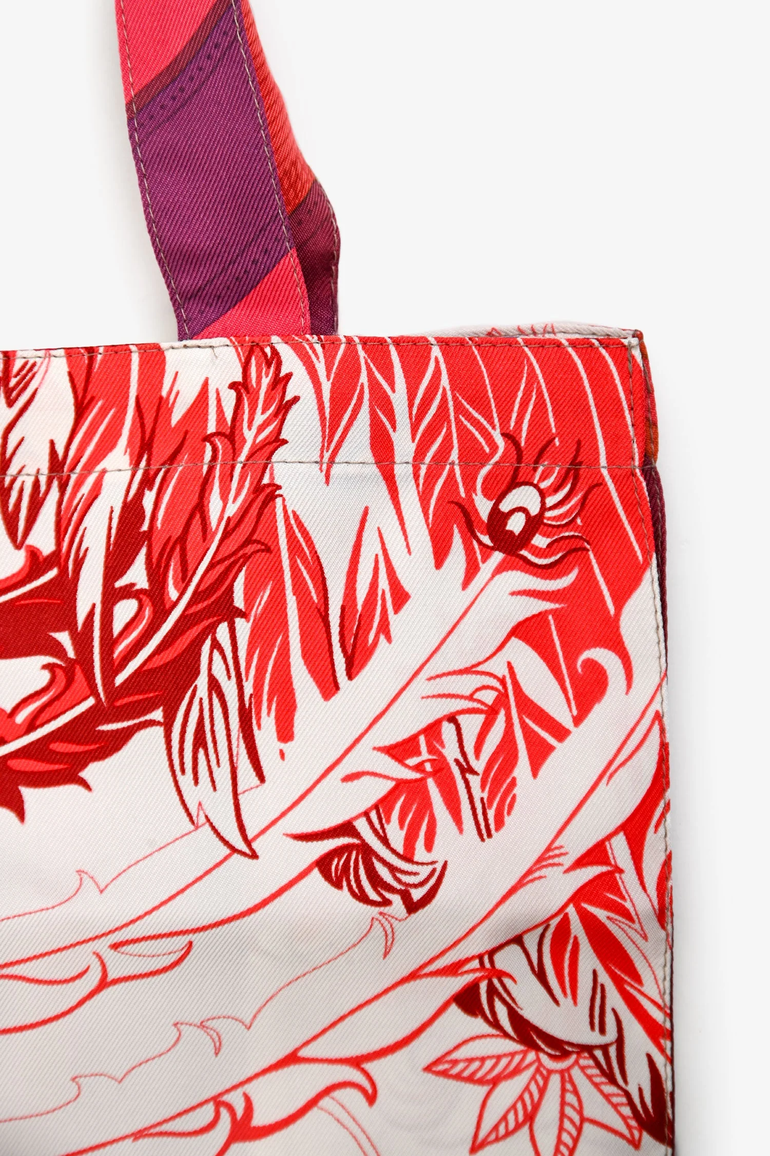 Hermès Red/Multicolour Silk Petit H Shopping Tote Bag - Image 4