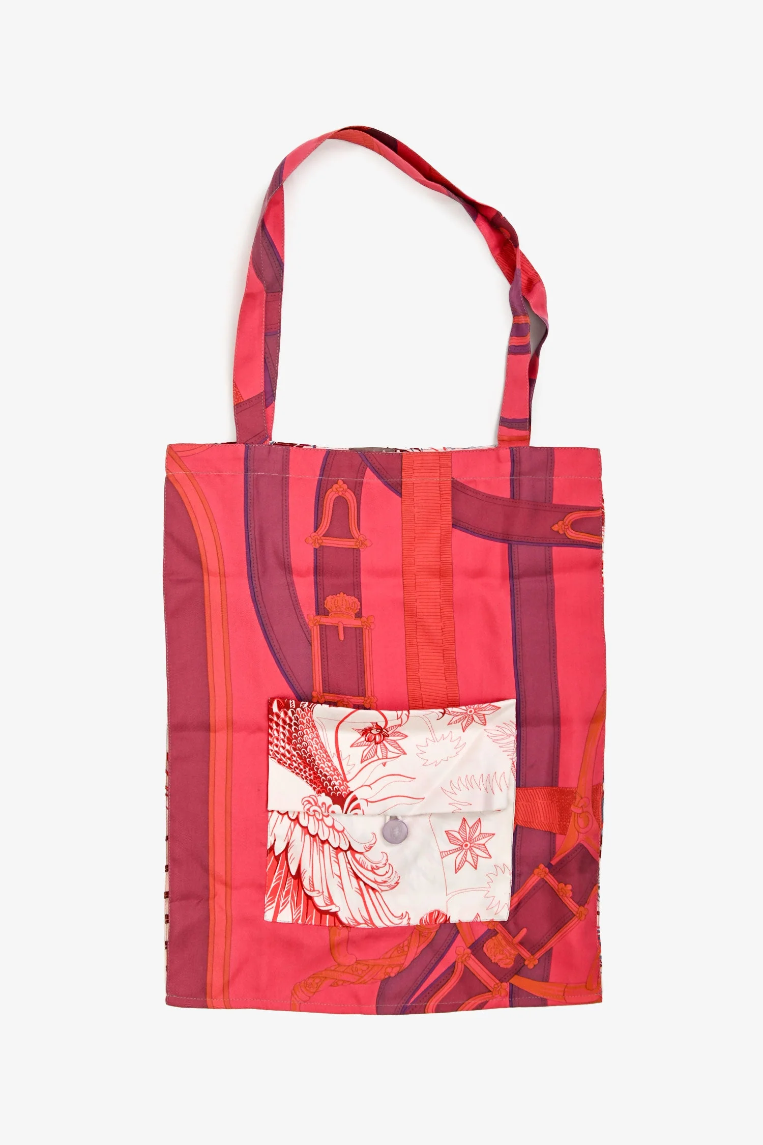 Hermès Red/Multicolour Silk Petit H Shopping Tote Bag - Image 5