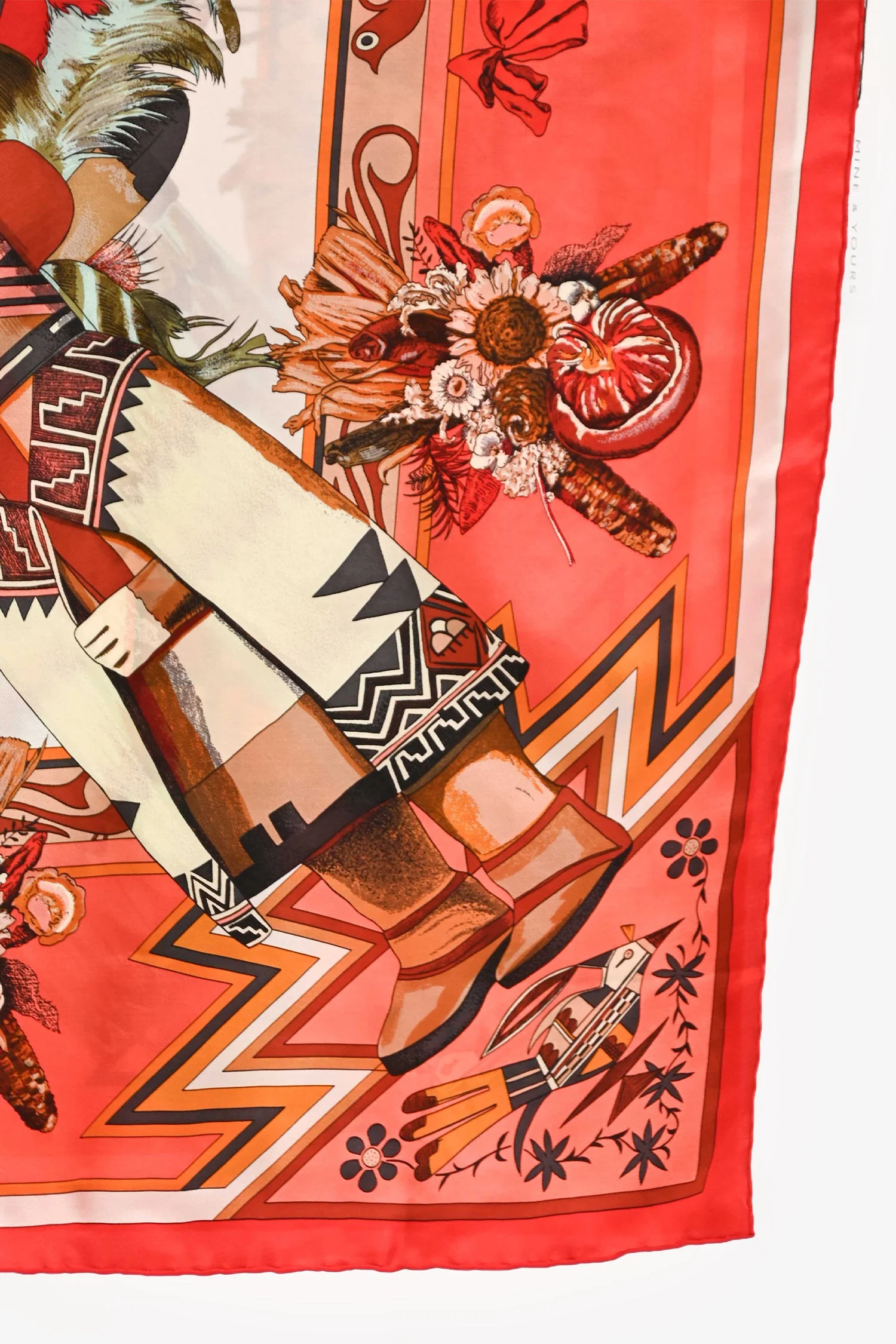 Hermes Red/Orange Silk 'Kachinas' Scarf 140 - Image 2