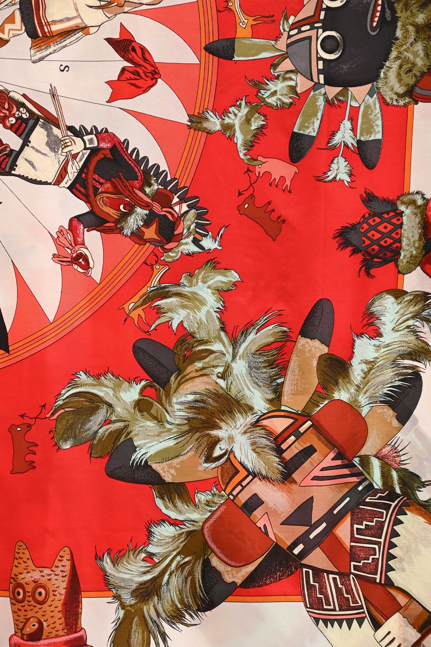 Hermes Red/Orange Silk 'Kachinas' Scarf 140 - Image 3