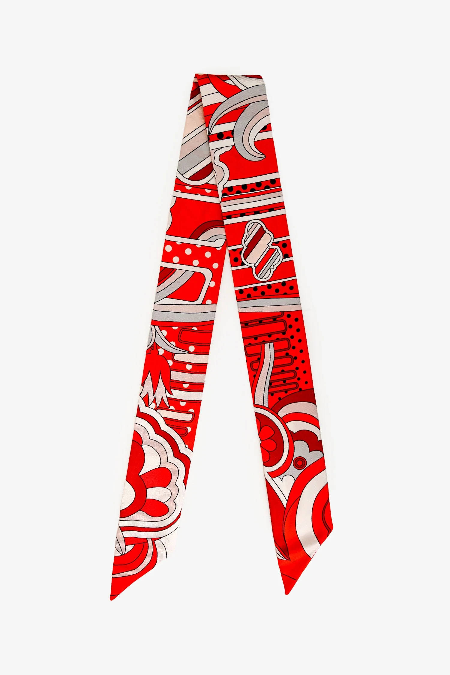 Hermès Red/White "Fauboug Rainbow" Twilly - Image 5