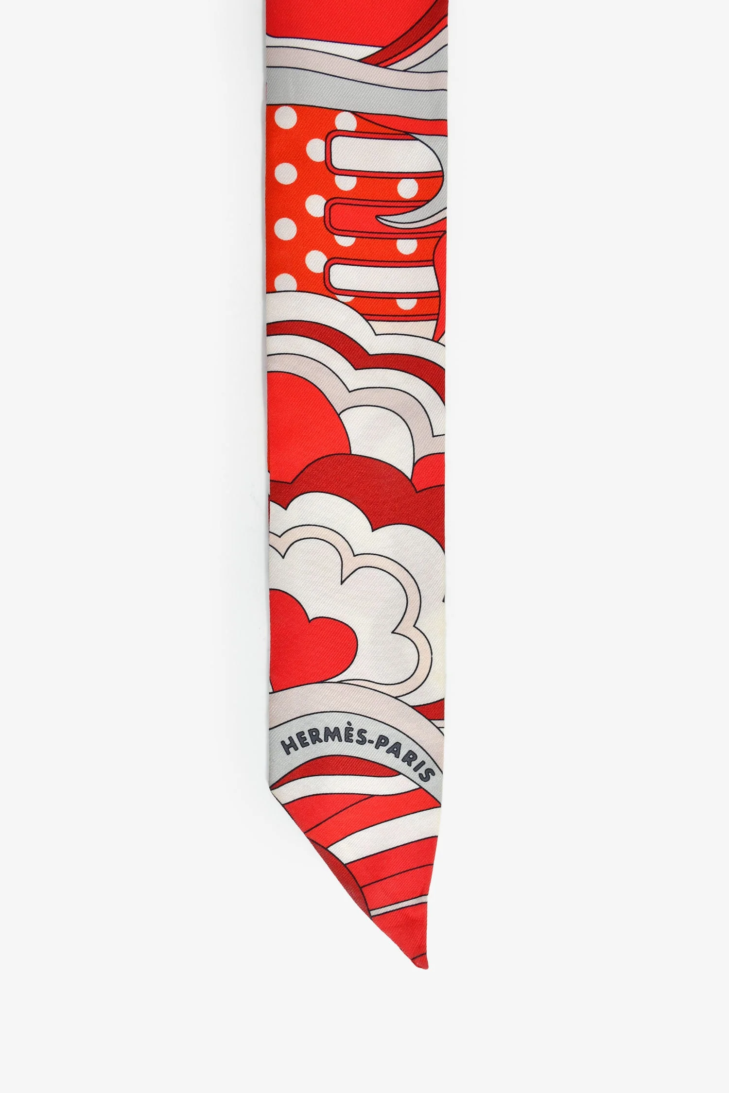Hermes Red/White Silk Twilly - Image 2