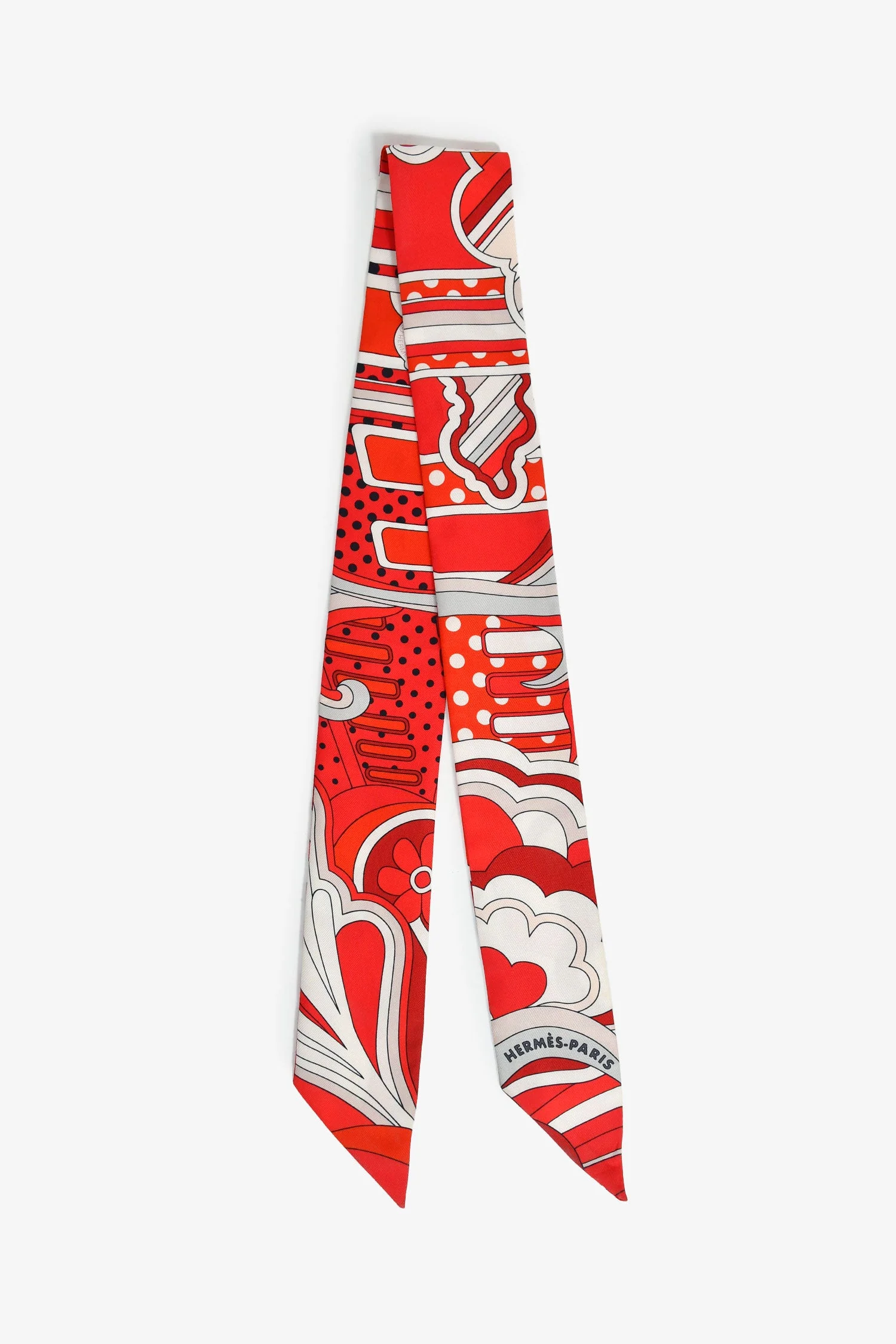 Hermes Red/White Silk Twilly - Image 3