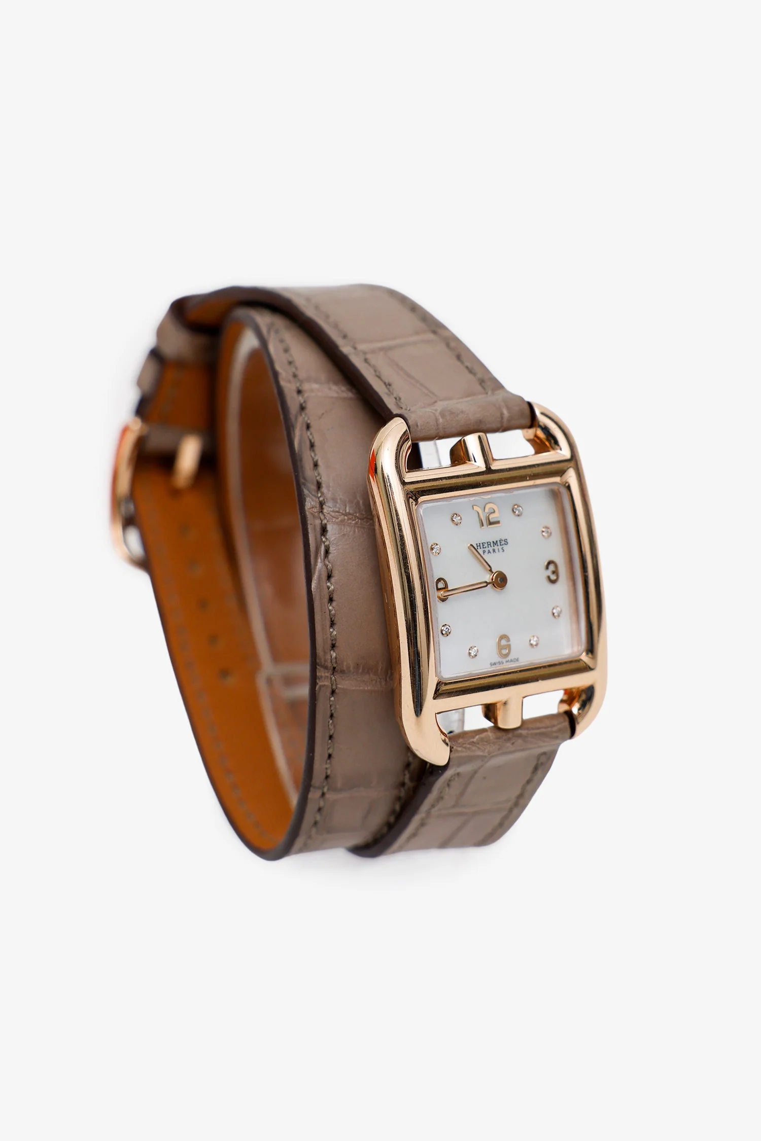 Hermès Rose Gold MOP Cape Cod 31mm Small Model Watch With Extra Strap - Image 2