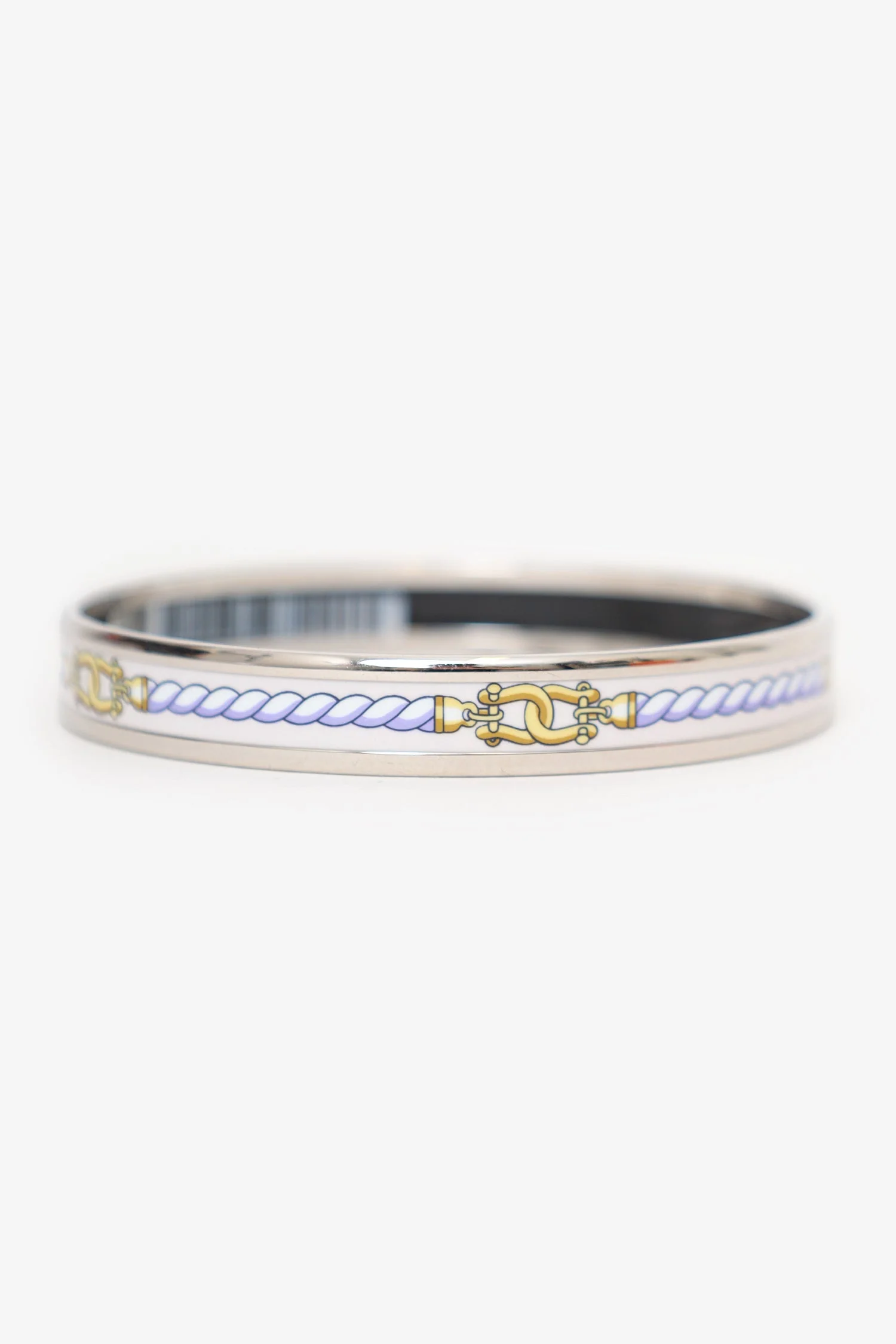 Hermès Silver Tone/White Rope Print Bangle - Image 2