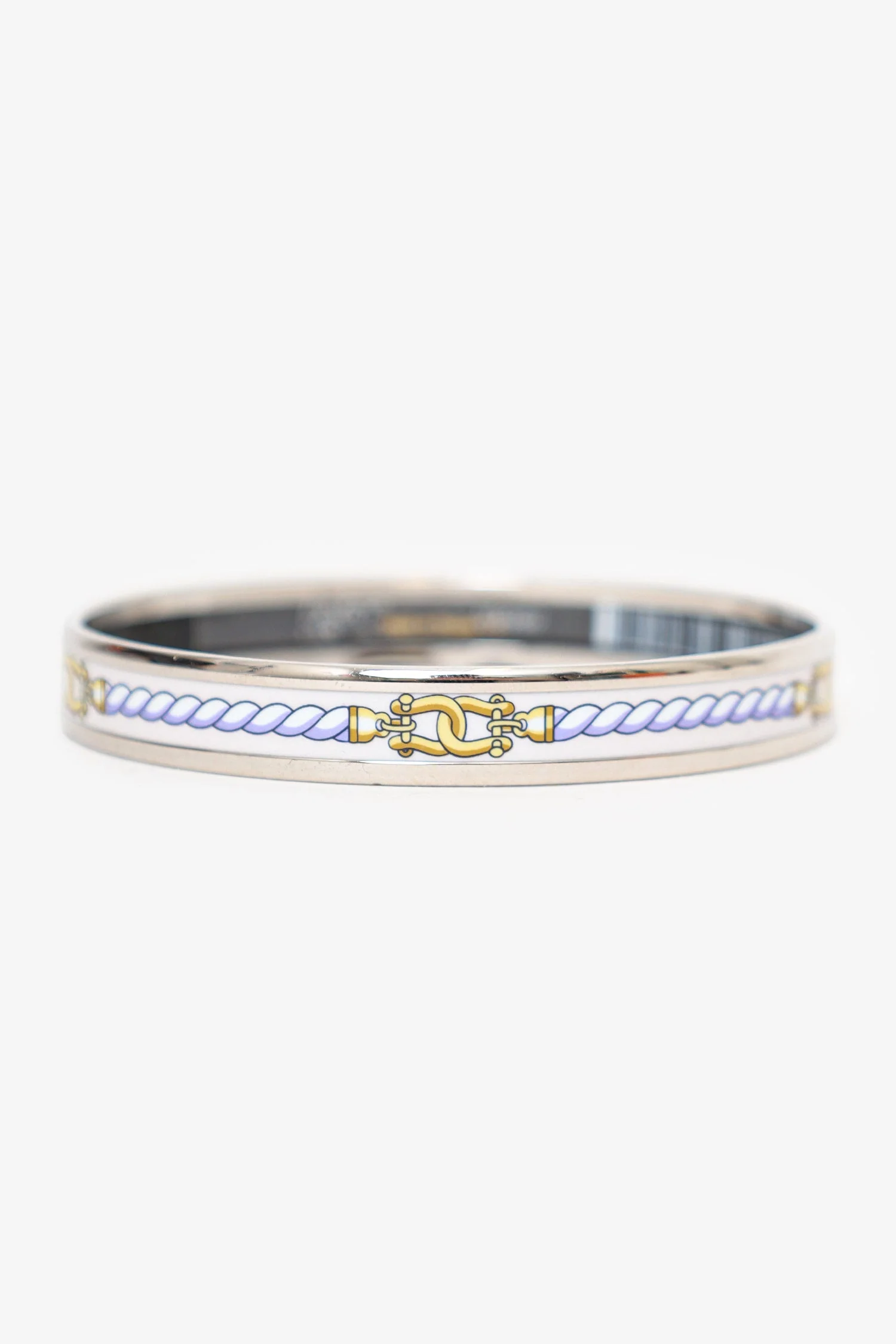 Hermès Silver Tone/White Rope Print Bangle - Image 3