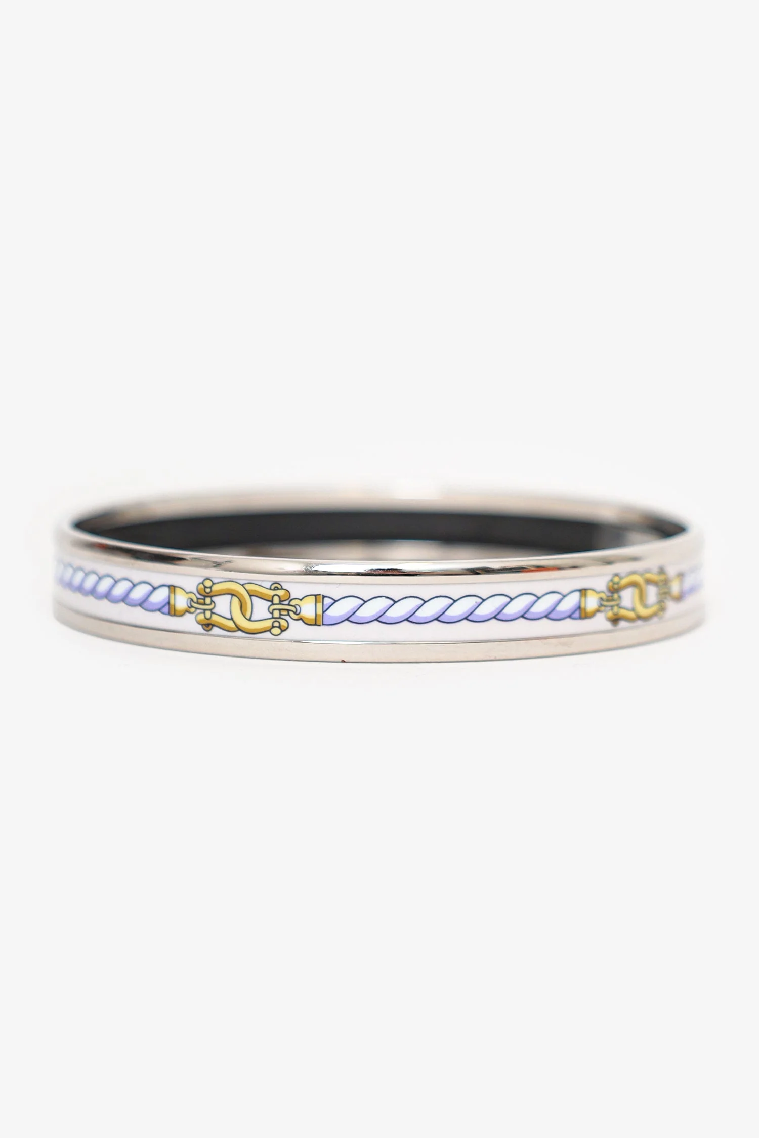 Hermès Silver Tone/White Rope Print Bangle - Image 4
