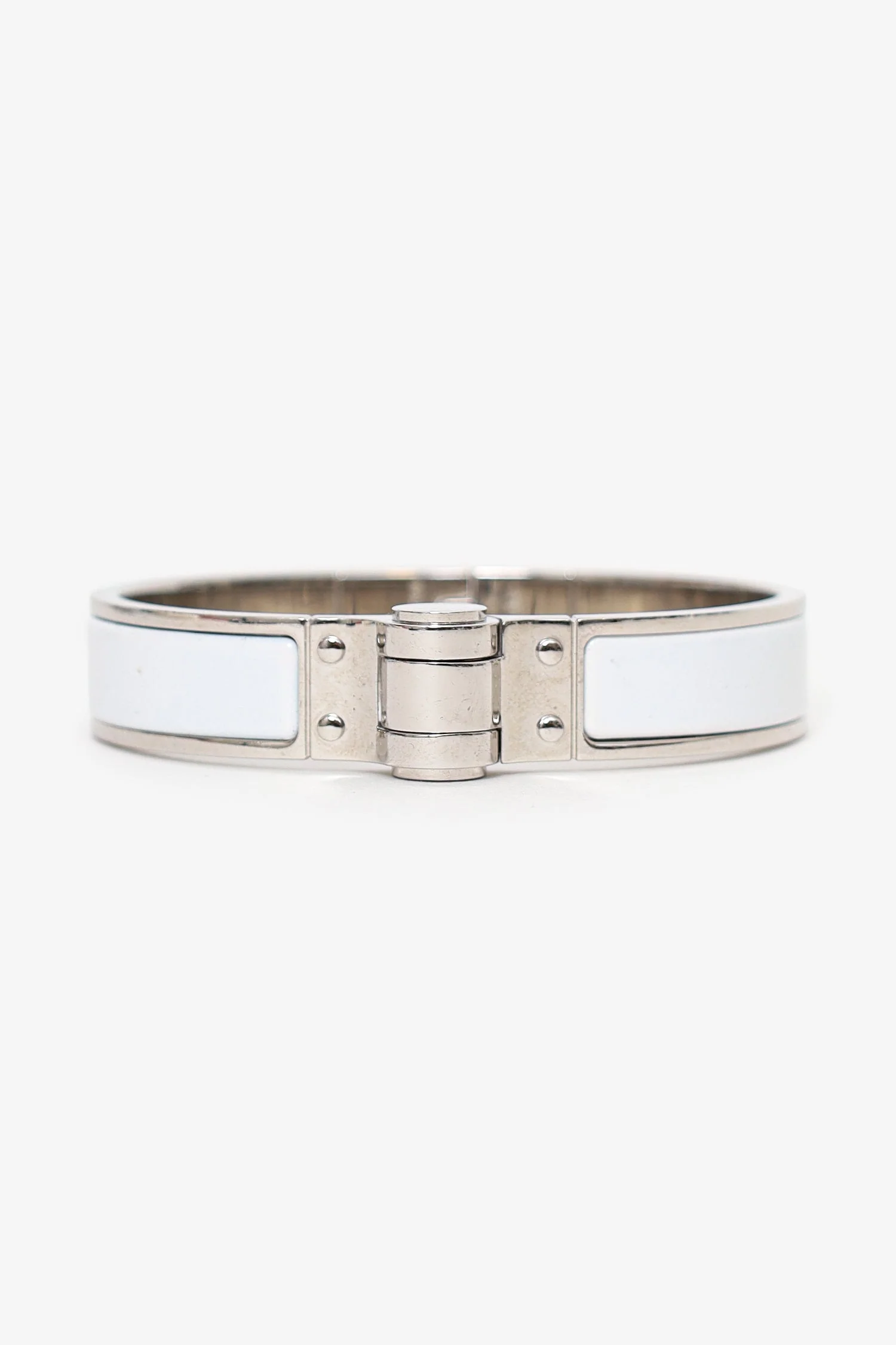 Hermès Silver Toned/White Enamel Charnière Hinged Bracelet - Image 3