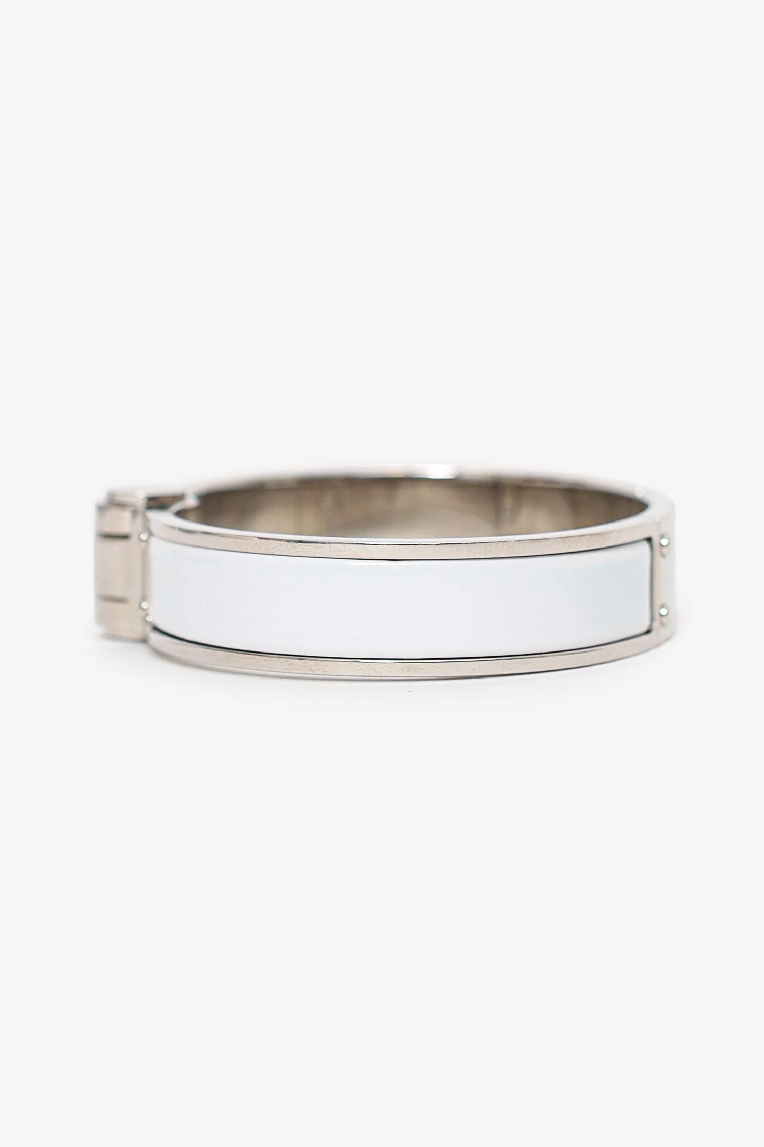 Hermès Silver Toned/White Enamel Charnière Hinged Bracelet - Image 4