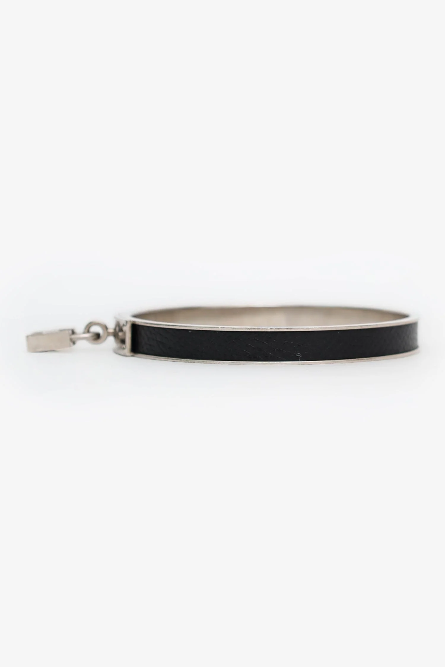 Hermès Sterling Silver Black Leather Kelly H Cadena Bangle Bracelet - Image 2