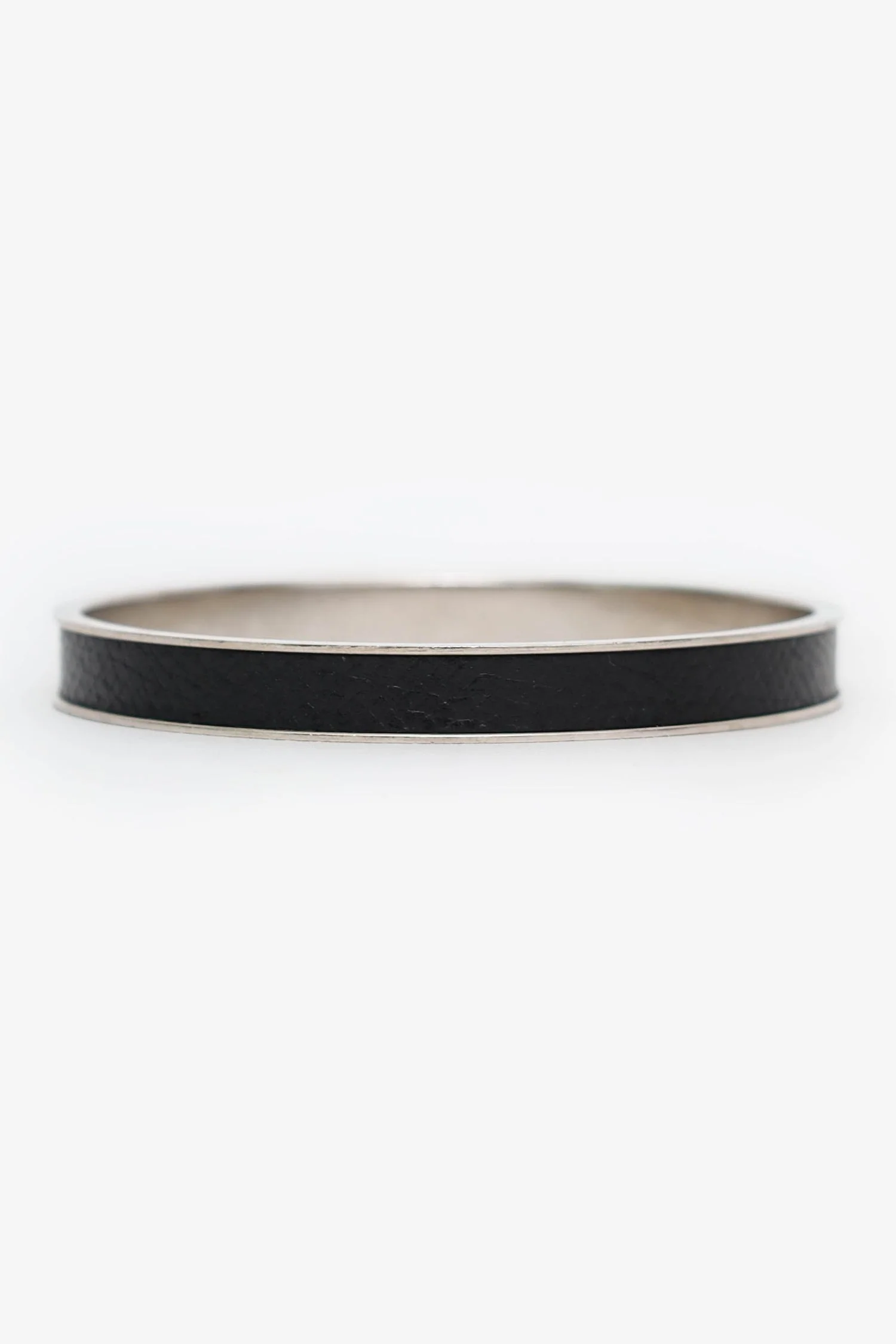 Hermès Sterling Silver Black Leather Kelly H Cadena Bangle Bracelet - Image 3