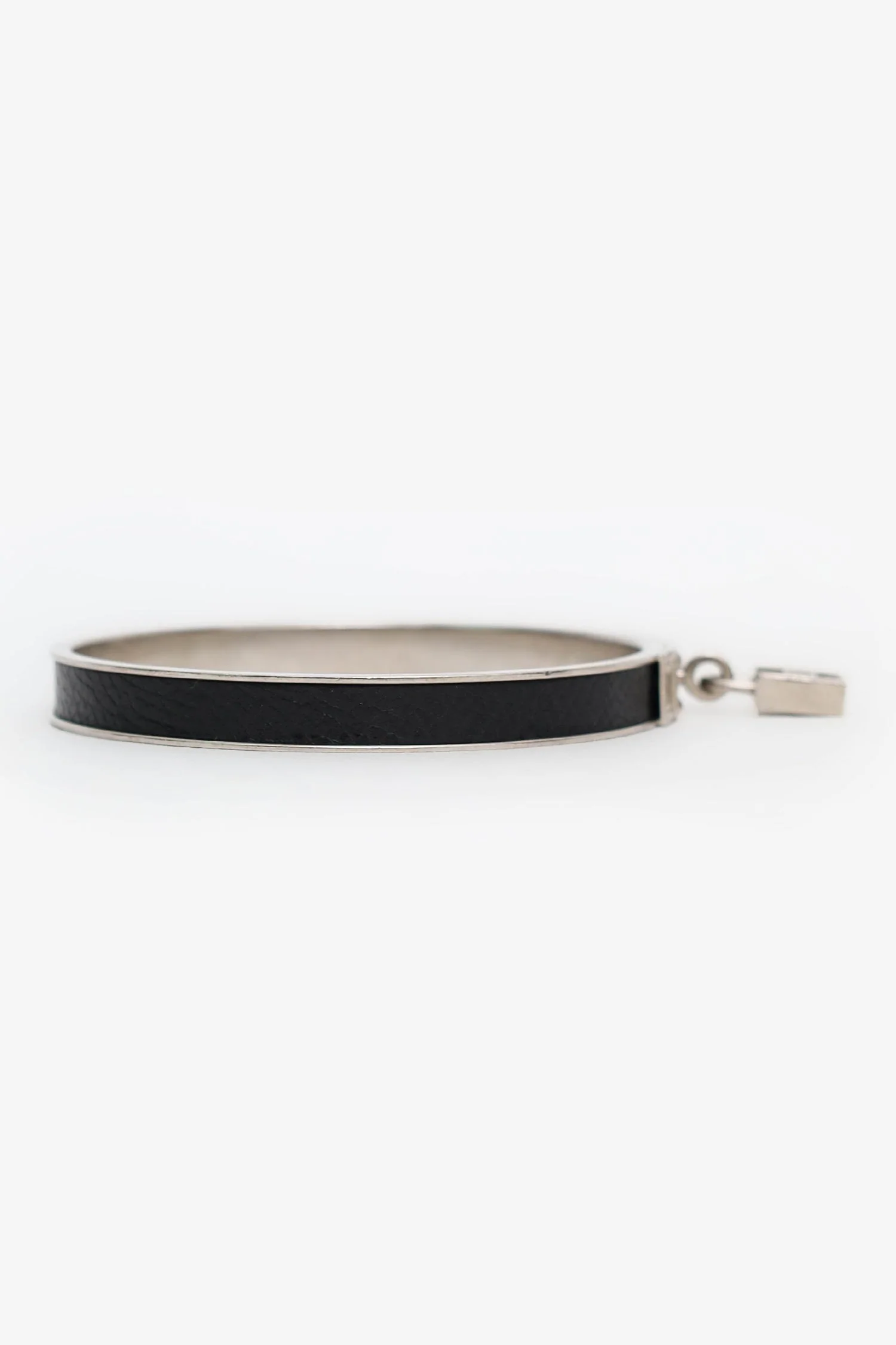 Hermès Sterling Silver Black Leather Kelly H Cadena Bangle Bracelet - Image 4