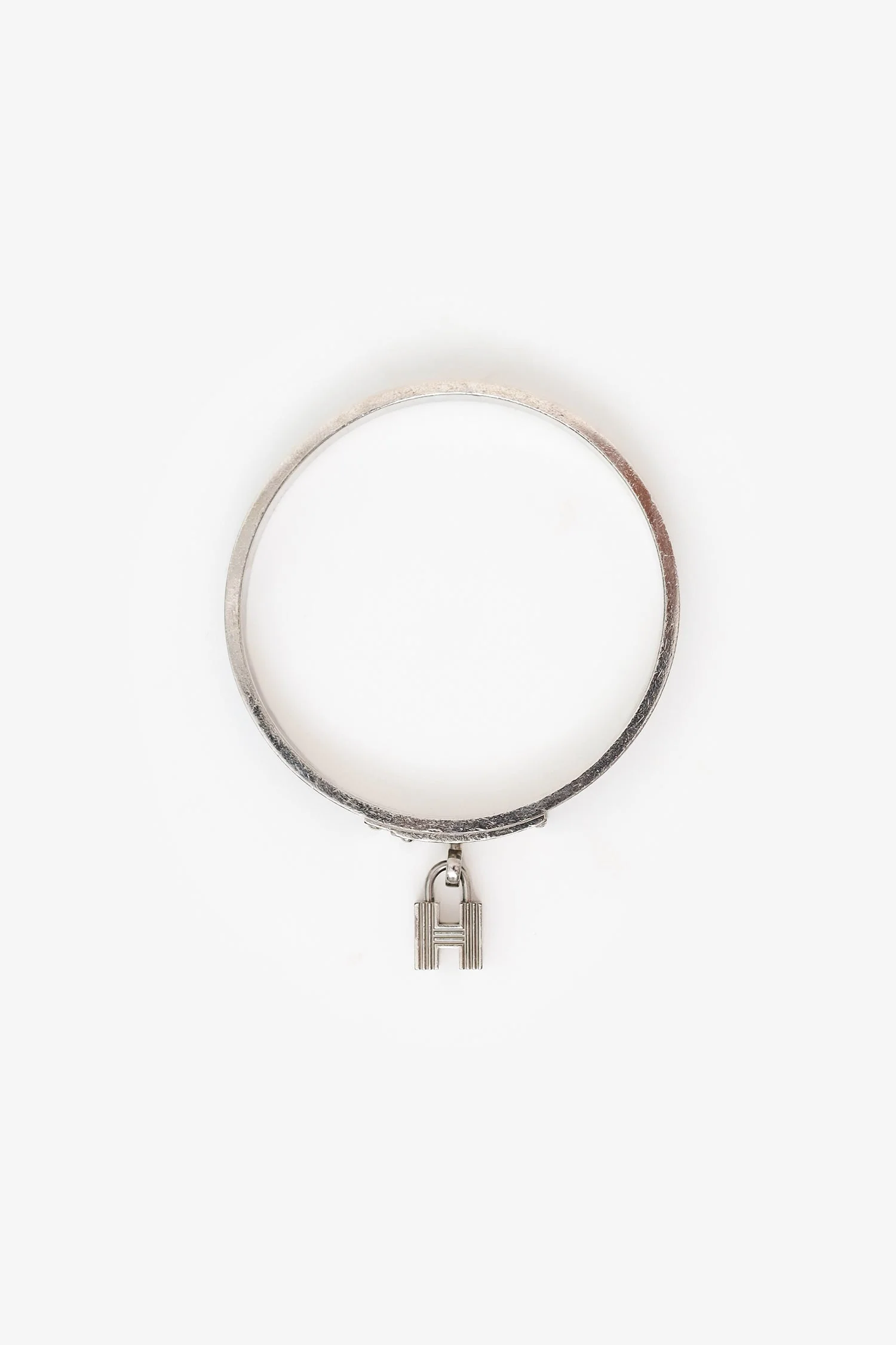 Hermès Sterling Silver Black Leather Kelly H Cadena Bangle Bracelet - Image 5