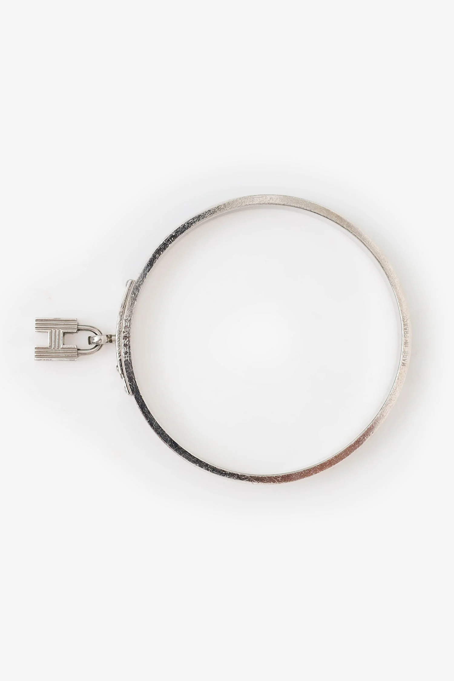 Hermès Sterling Silver Black Leather Kelly H Cadena Bangle Bracelet - Image 6