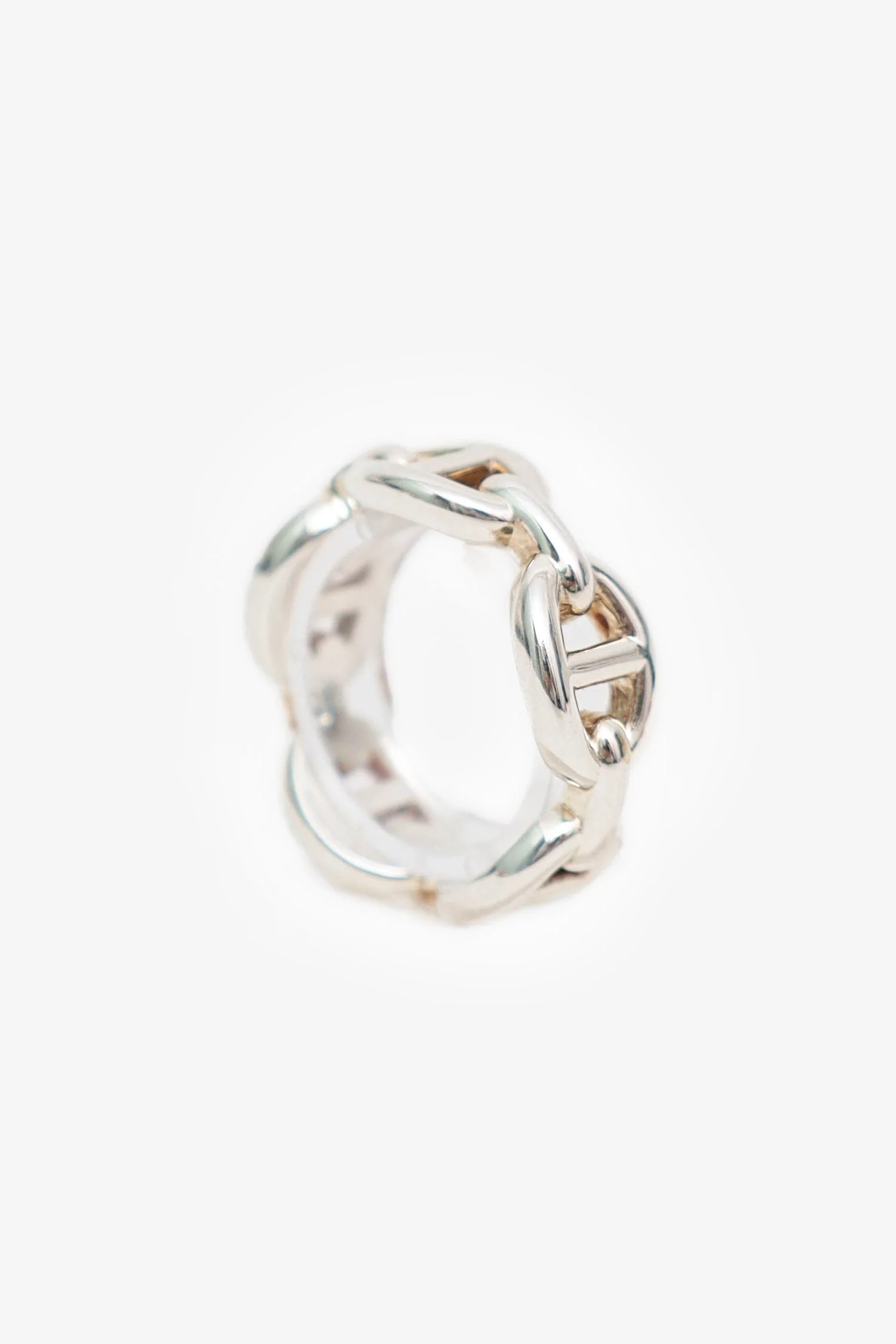 Hermès Sterling Silver Chaine D'ancre Enchainee Small Model Ring Size 53 - Image 2