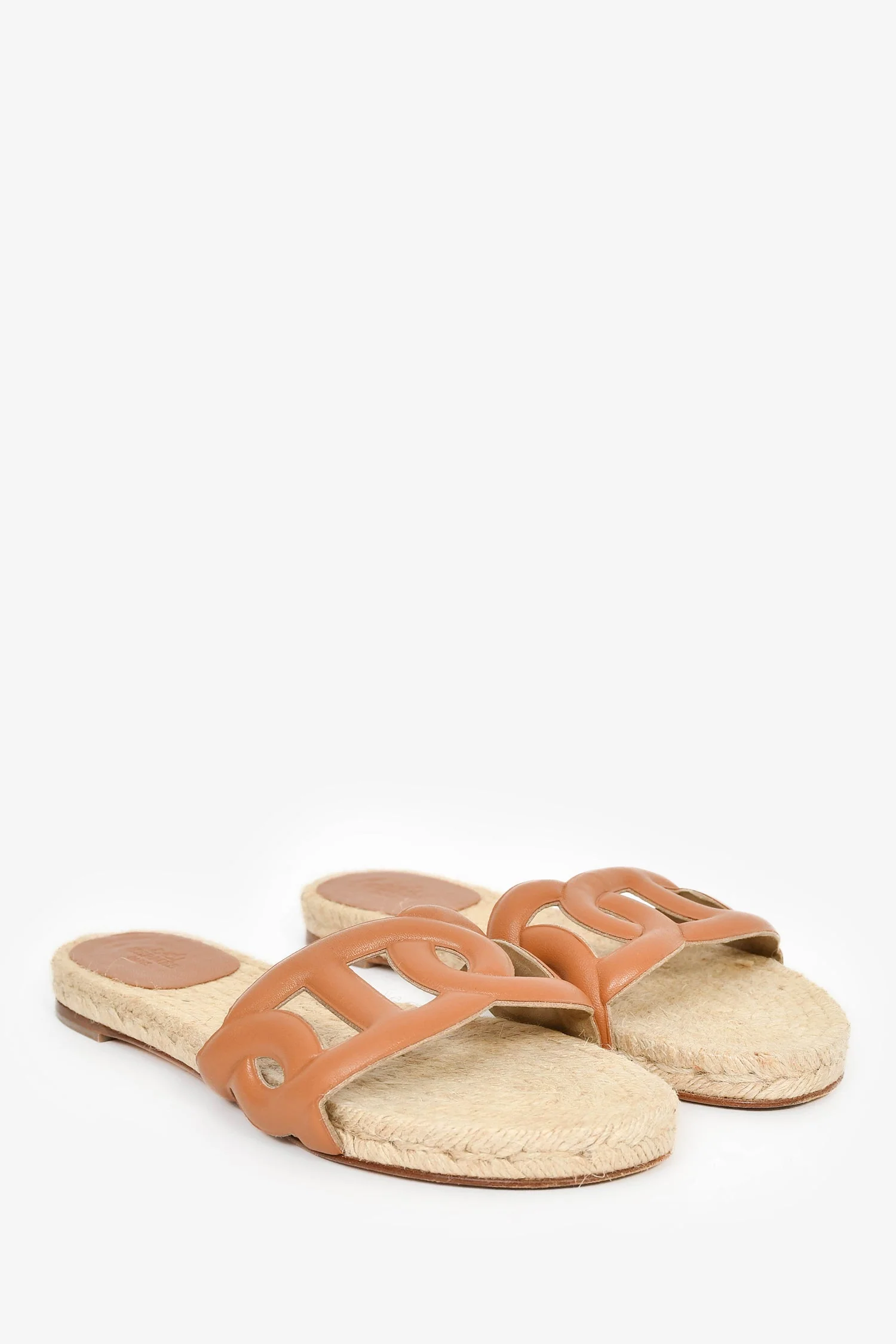 Hermès Tan Leather 'Famosa' Espadrille Sandals Size 38 - Image 2