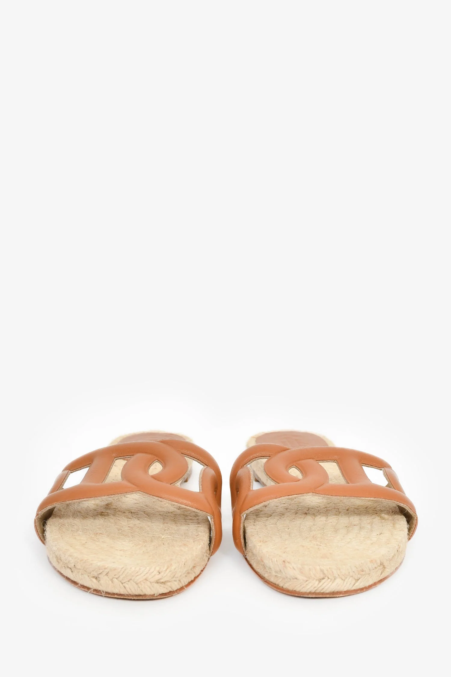 Hermès Tan Leather 'Famosa' Espadrille Sandals Size 38 - Image 3