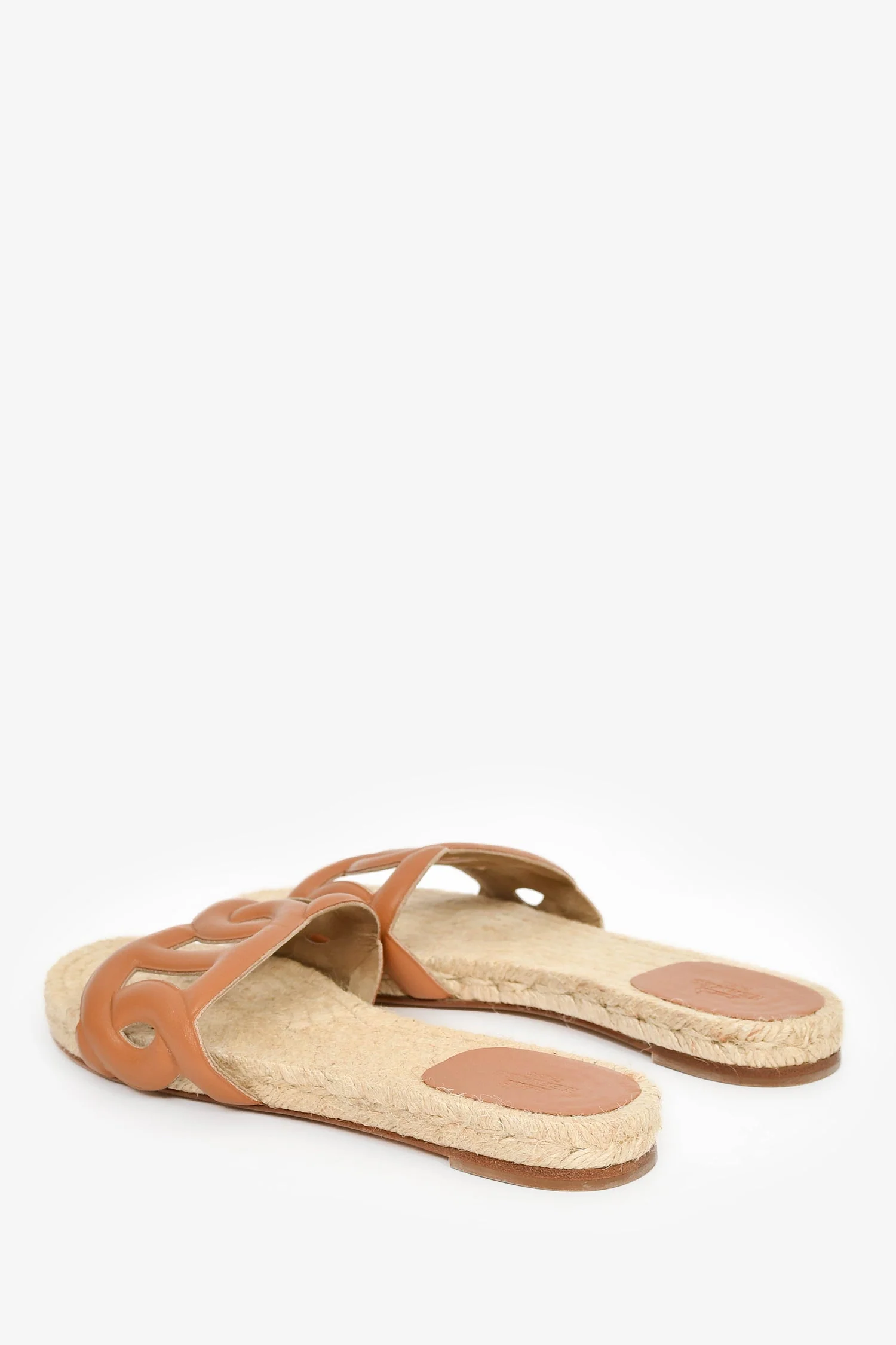 Hermès Tan Leather 'Famosa' Espadrille Sandals Size 38 - Image 5