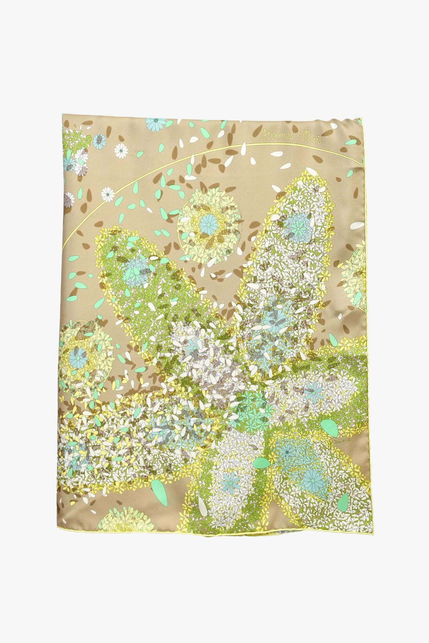 Hermès Taupe/Multicolour Silk 'Offrandes D'Un Jour' Scarf 90 - Image 2