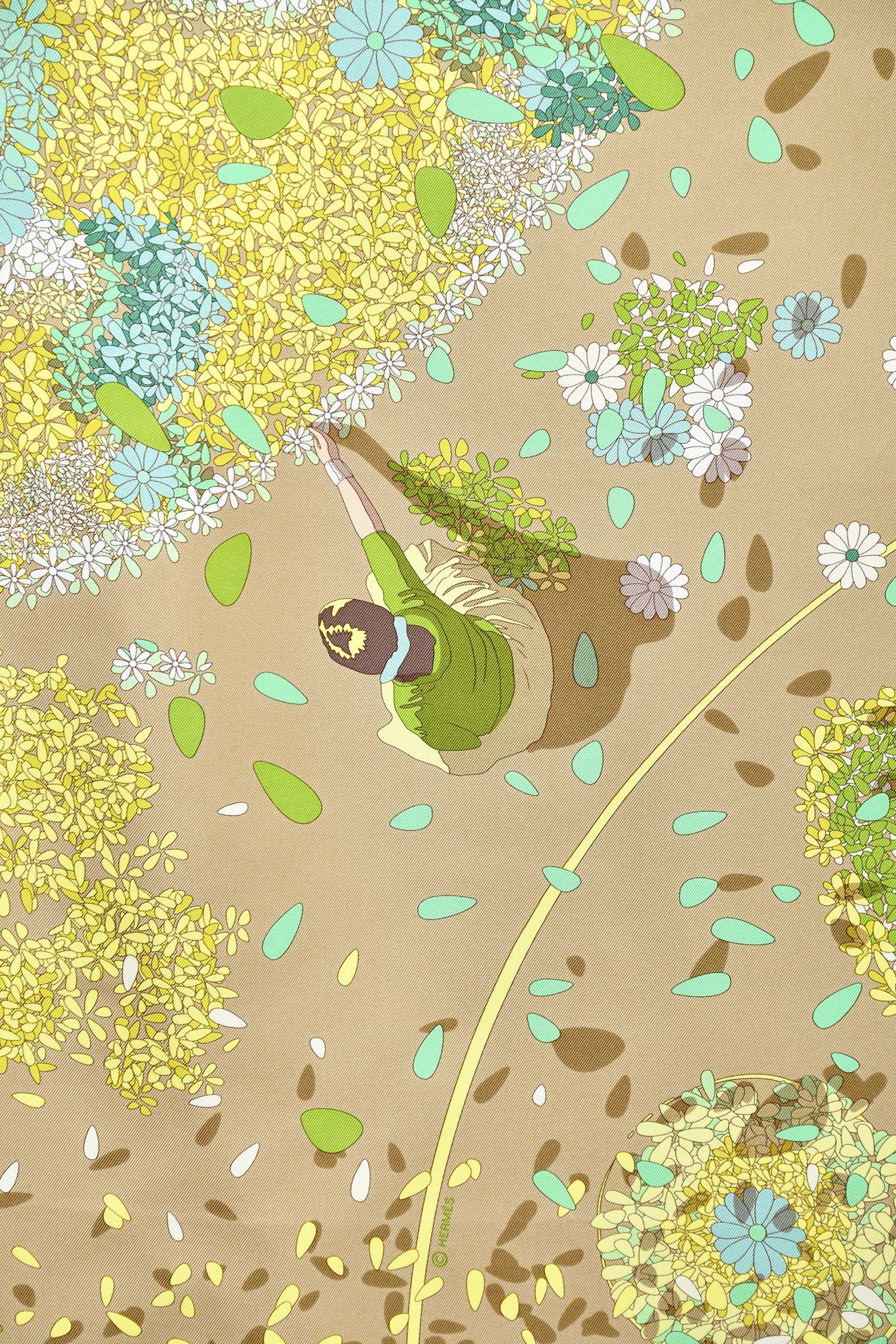 Hermès Taupe/Multicolour Silk 'Offrandes D'Un Jour' Scarf 90 - Image 3