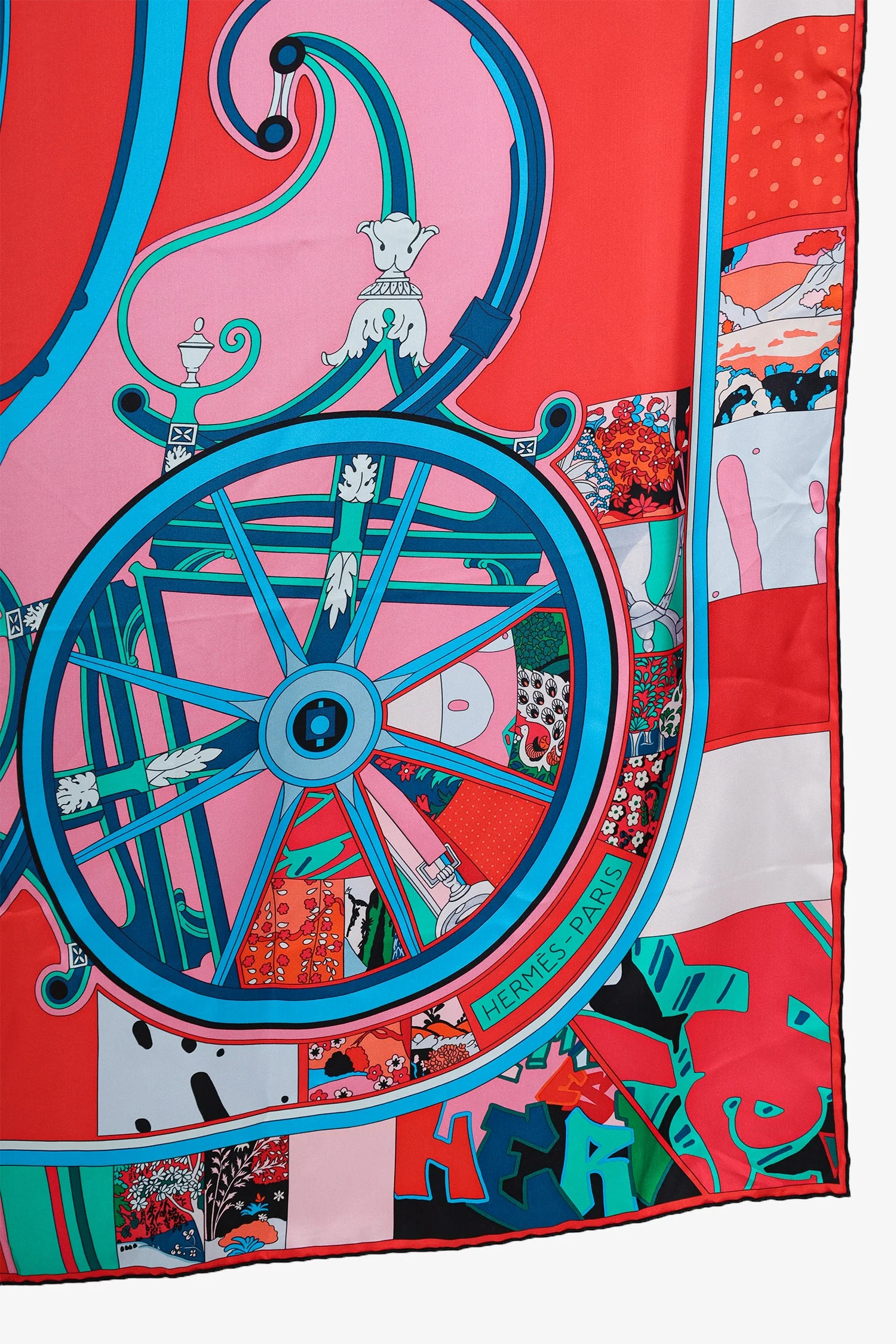 Hermès Teal/Red/Multi Silk 'Washington's Carriage' Scarf 140 - Image 3