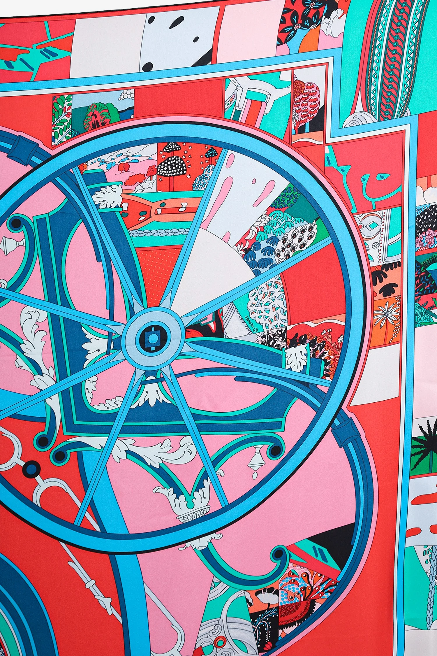 Hermès Teal/Red/Multi Silk 'Washington's Carriage' Scarf 140 - Image 4