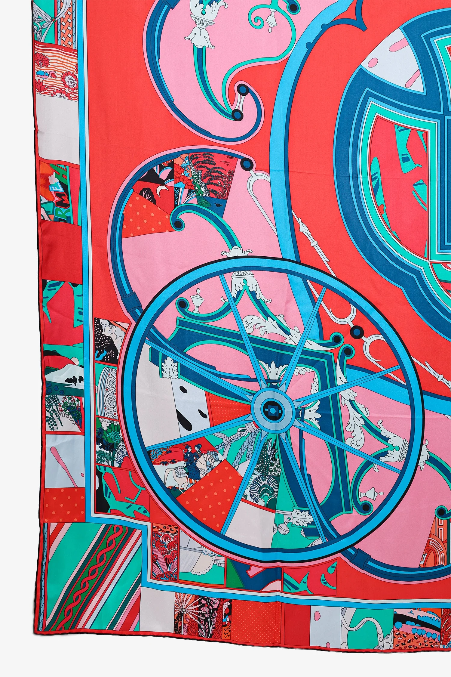 Hermès Teal/Red/Multi Silk 'Washington's Carriage' Scarf 140 - Image 5