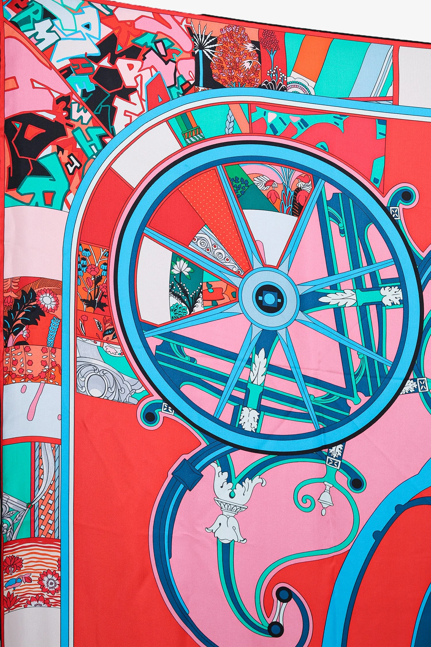 Hermès Teal/Red/Multi Silk 'Washington's Carriage' Scarf 140 - Image 6