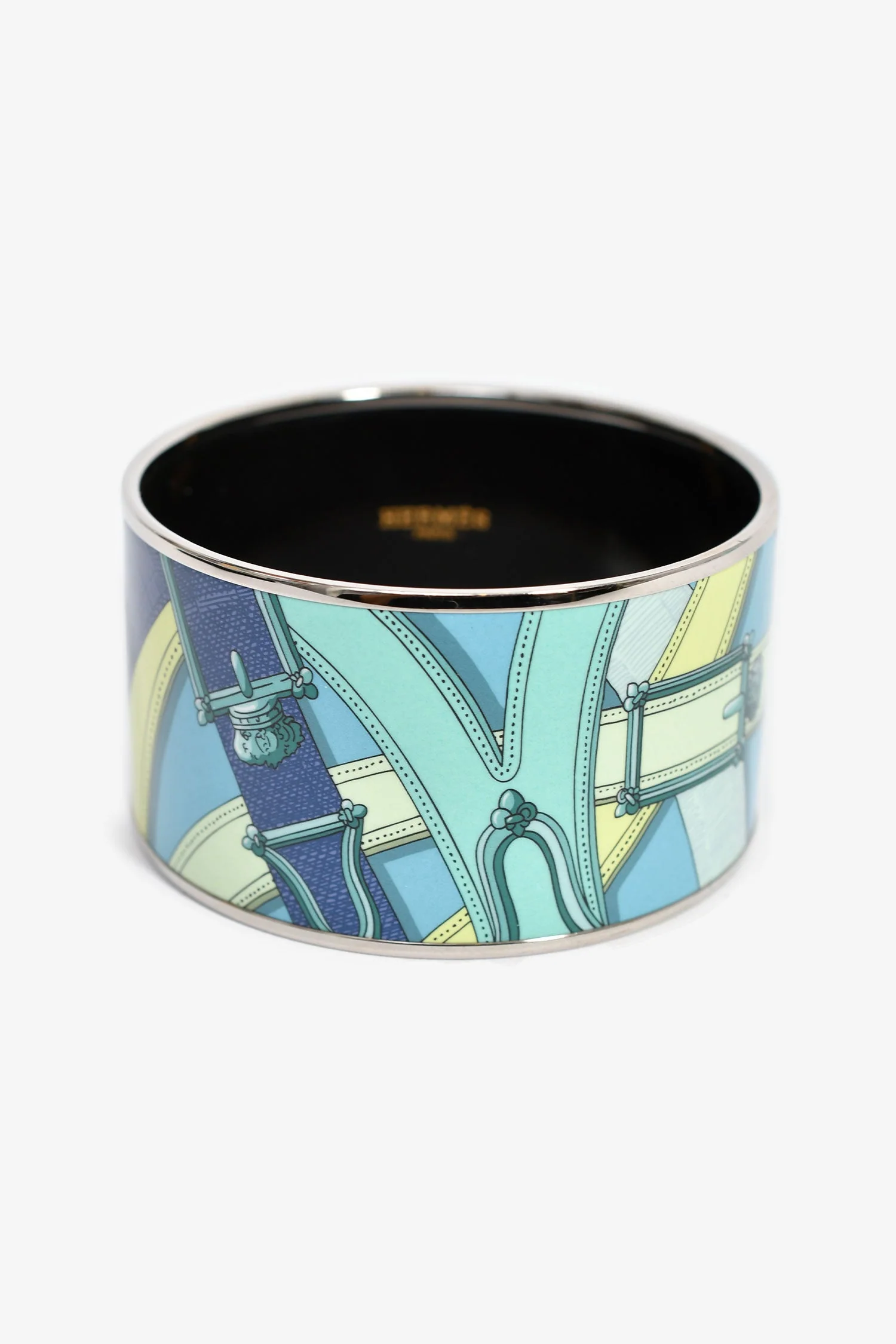 Hermes Turquoise Palladium 'Cavalcadour' Extra Wide Bangle - Image 2