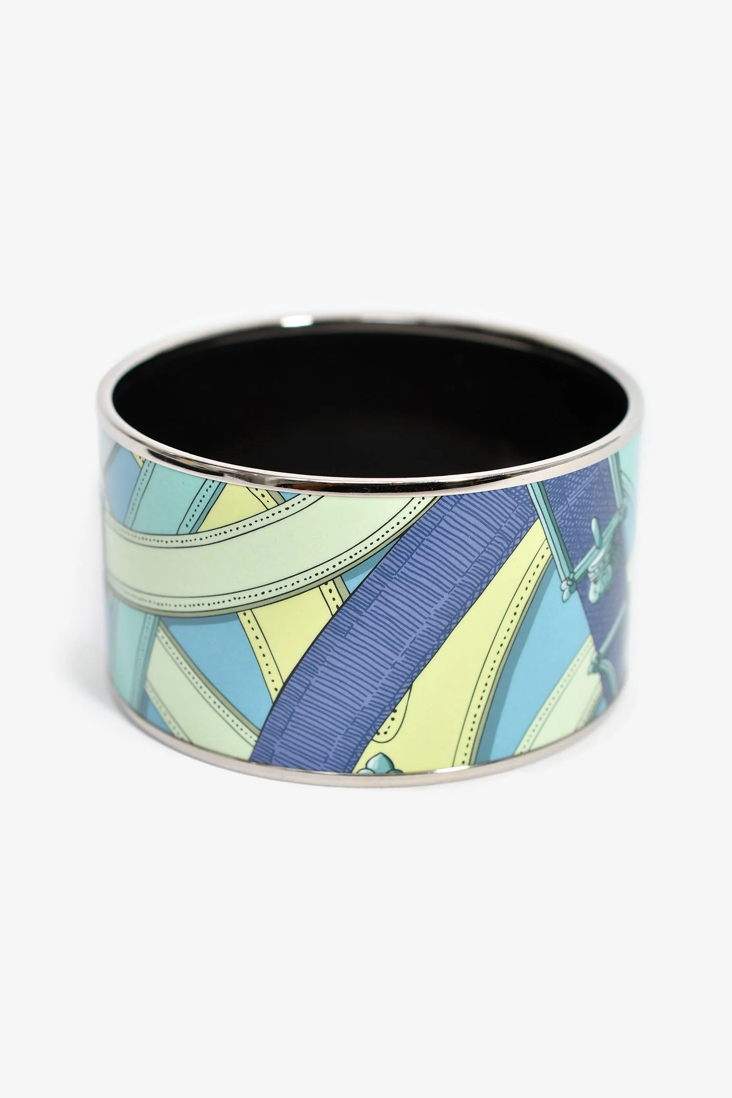 Hermes Turquoise Palladium 'Cavalcadour' Extra Wide Bangle - Image 3
