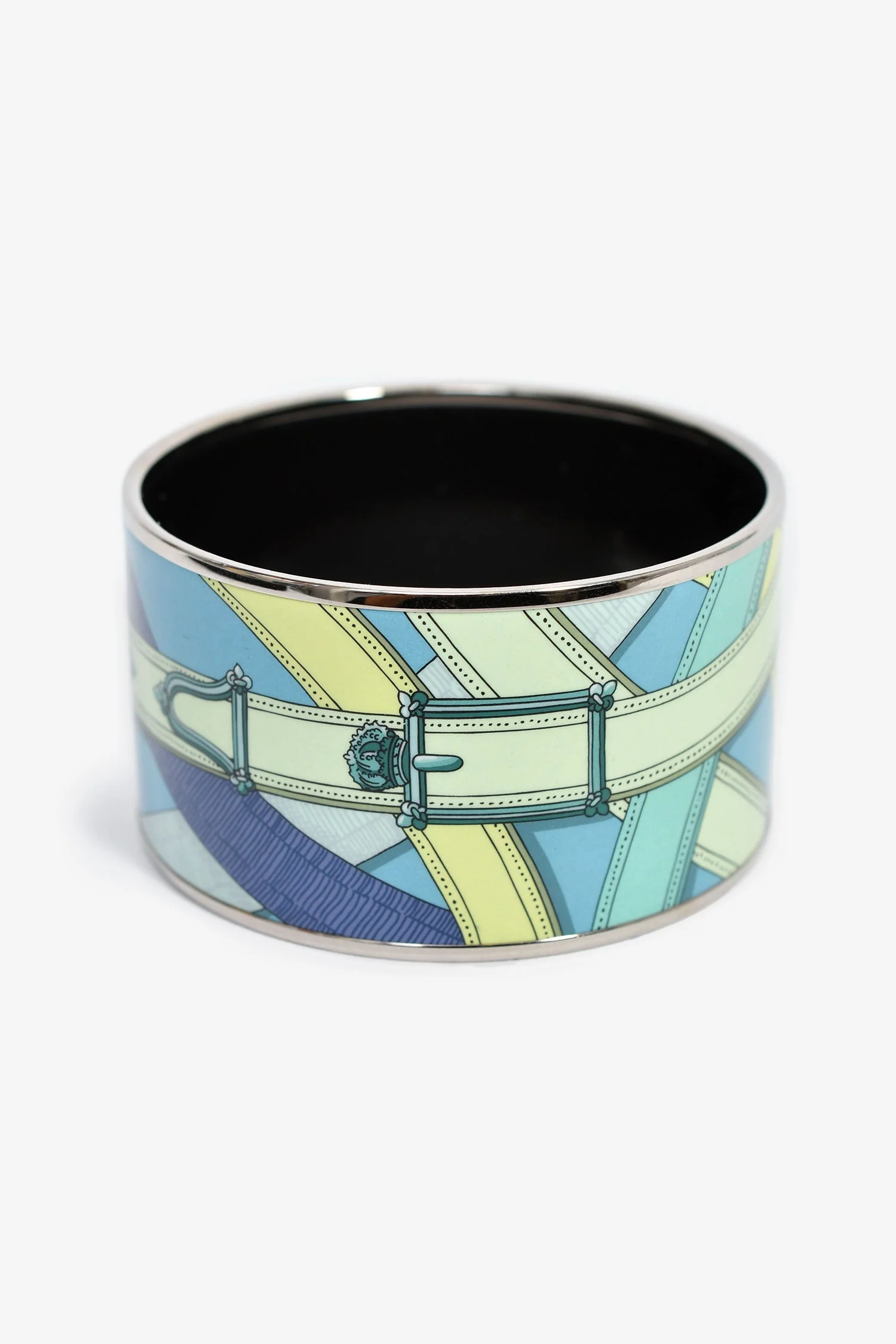 Hermes Turquoise Palladium 'Cavalcadour' Extra Wide Bangle - Image 4