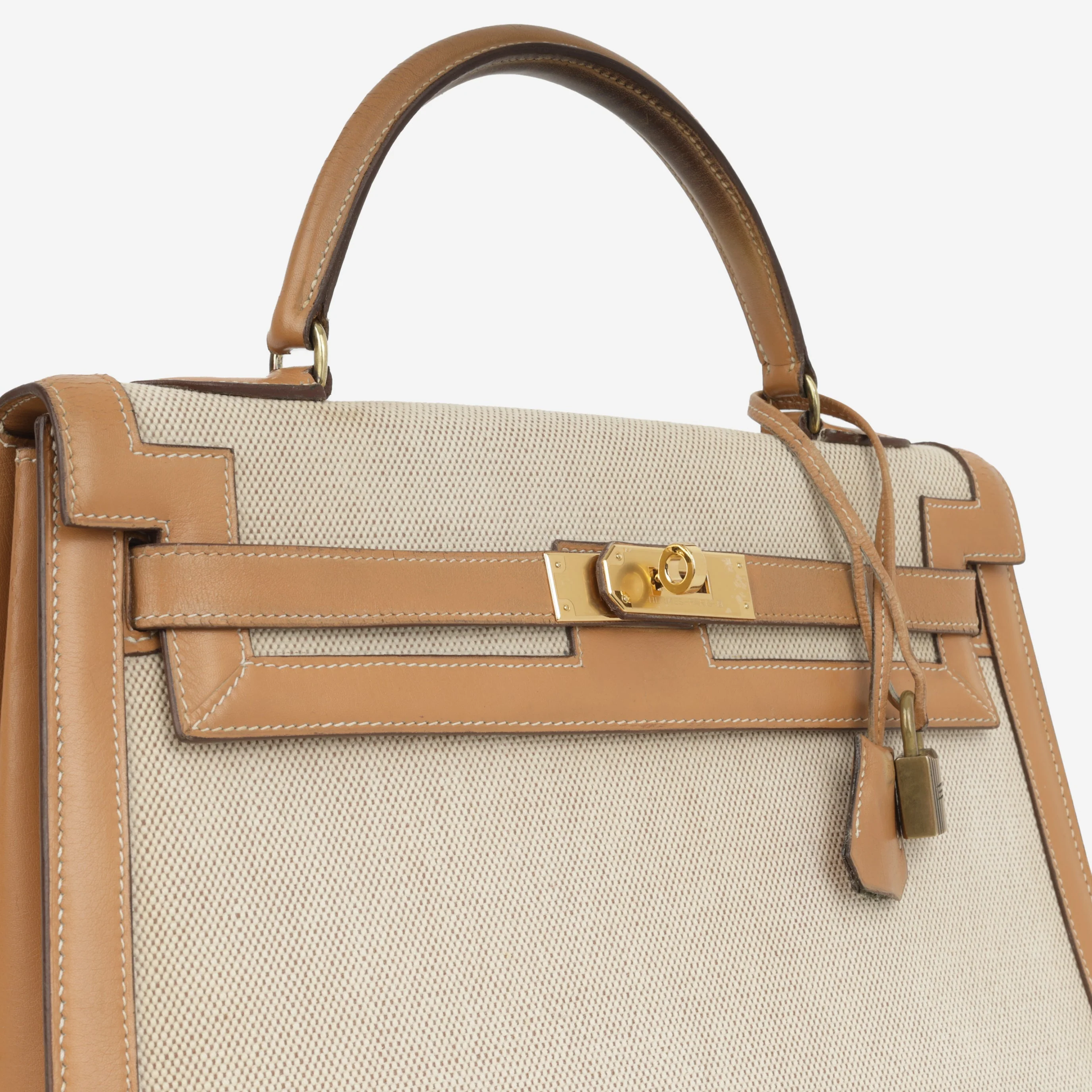 Hermès Vintage Kelly 32 - Natural Courchevel / Toile | Gold Hardware - Image 10