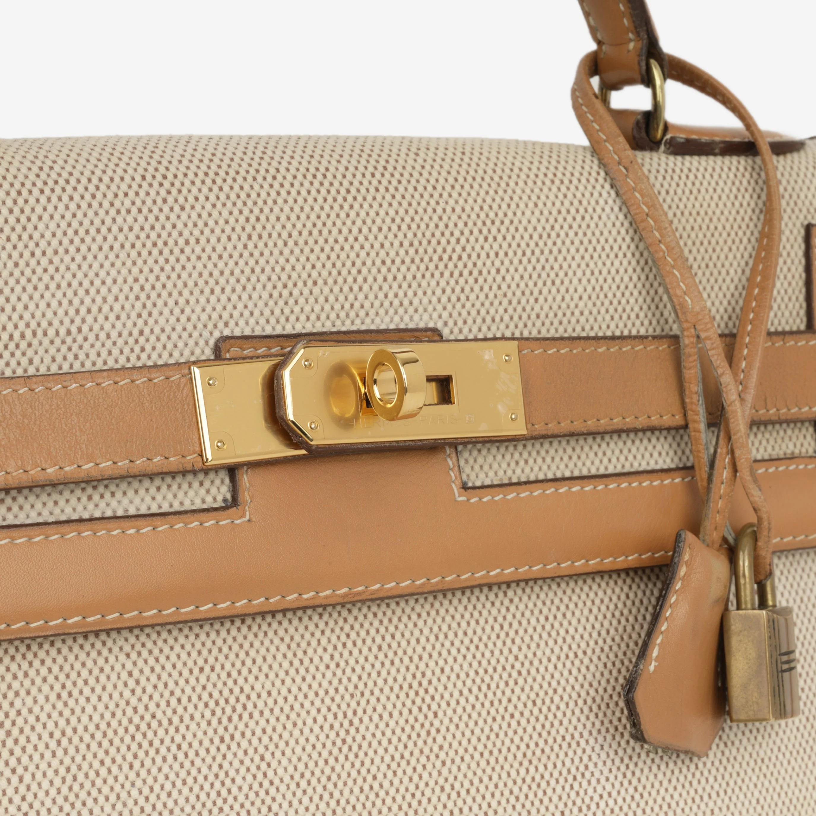 Hermès Vintage Kelly 32 - Natural Courchevel / Toile | Gold Hardware - Image 4