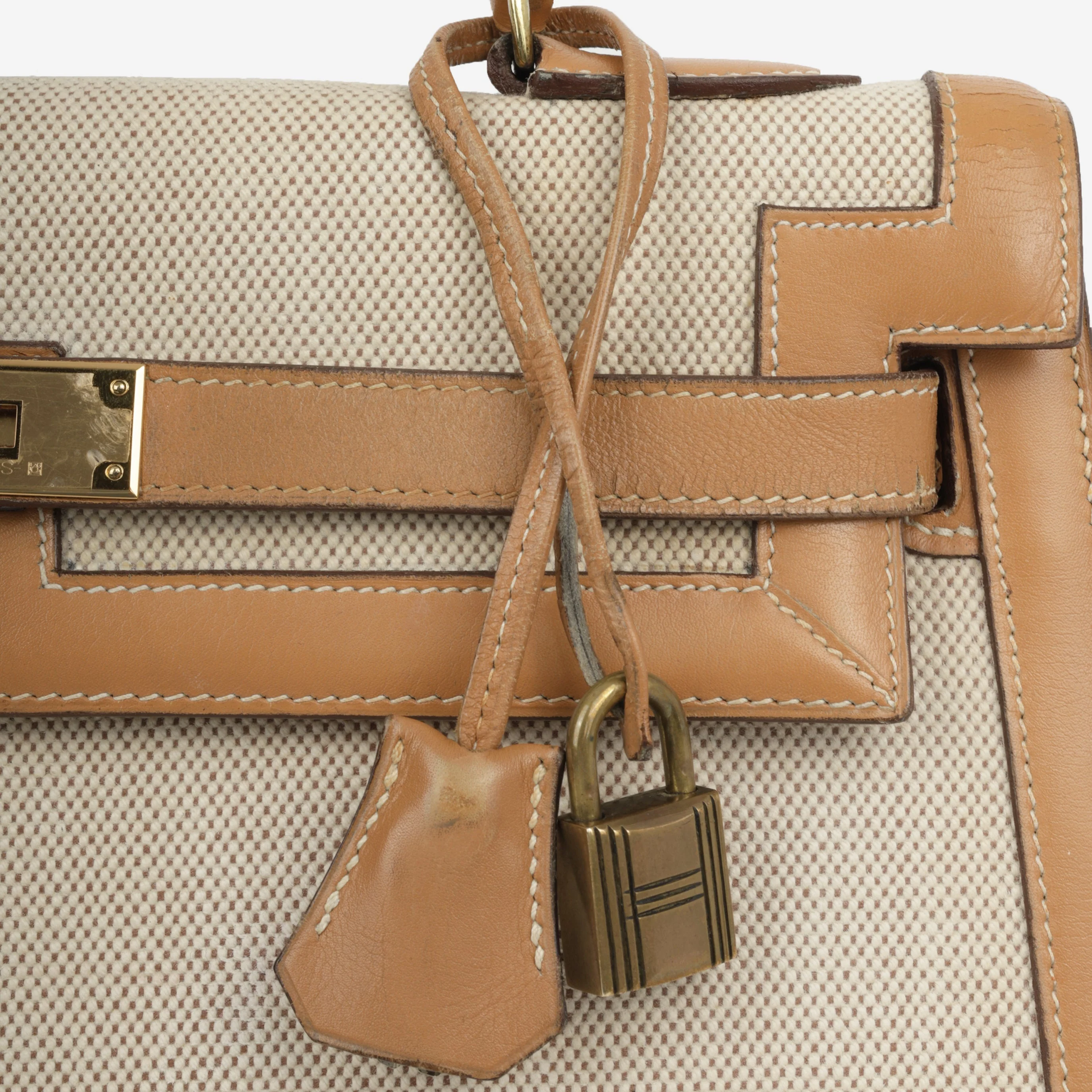 Hermès Vintage Kelly 32 - Natural Courchevel / Toile | Gold Hardware - Image 8