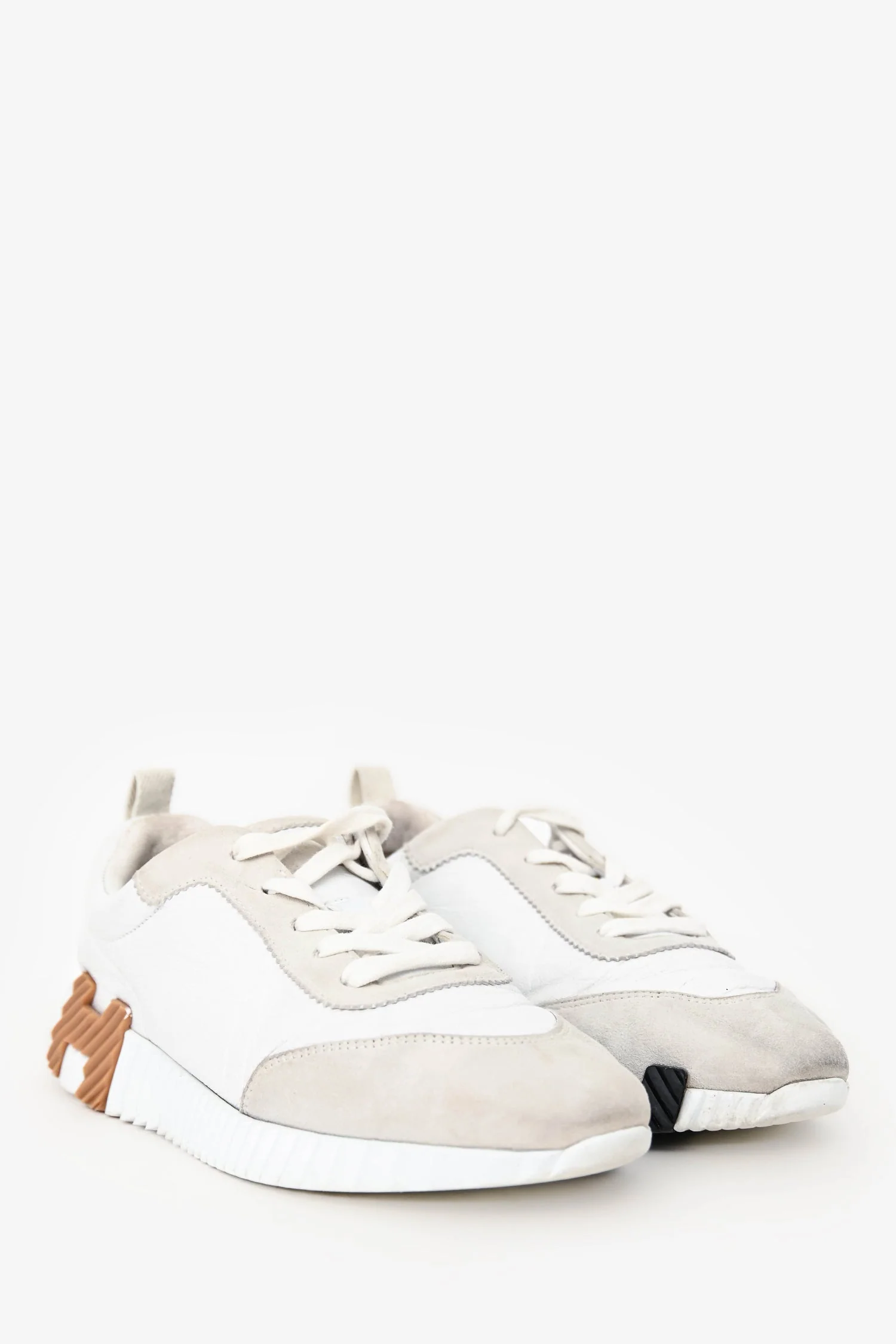 Hermes White/Beige Leather 'Bouncing' Sneakers Size 37 - Image 2