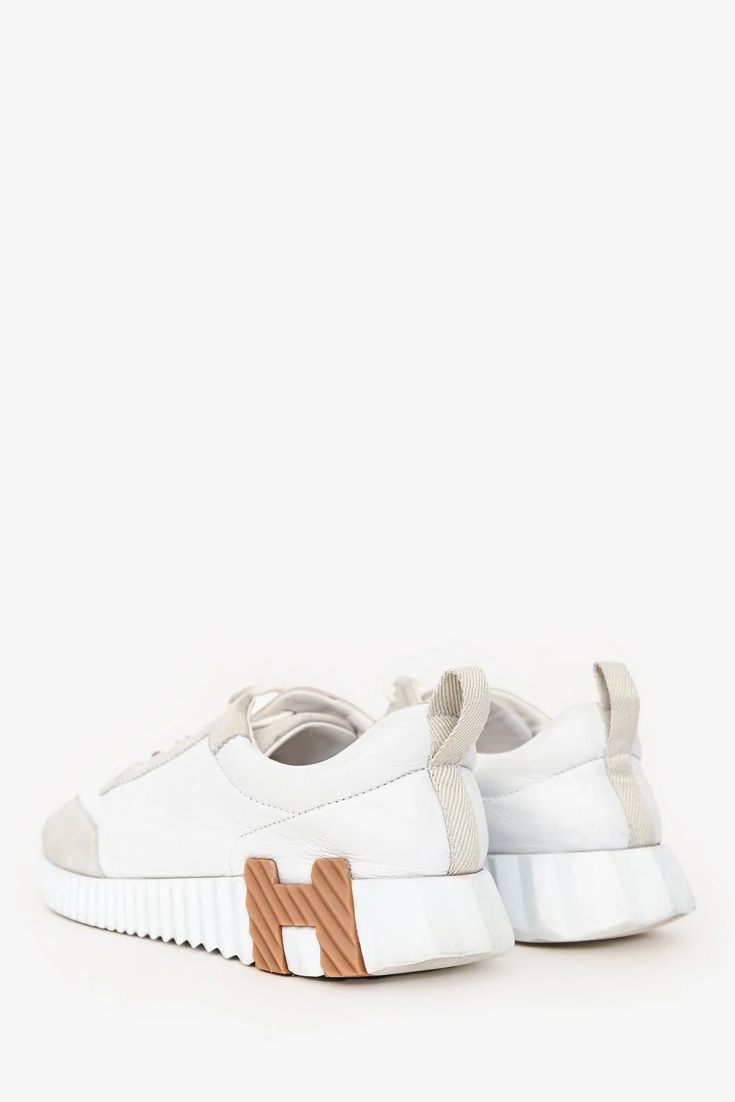 Hermes White/Beige Leather 'Bouncing' Sneakers Size 37 - Image 4