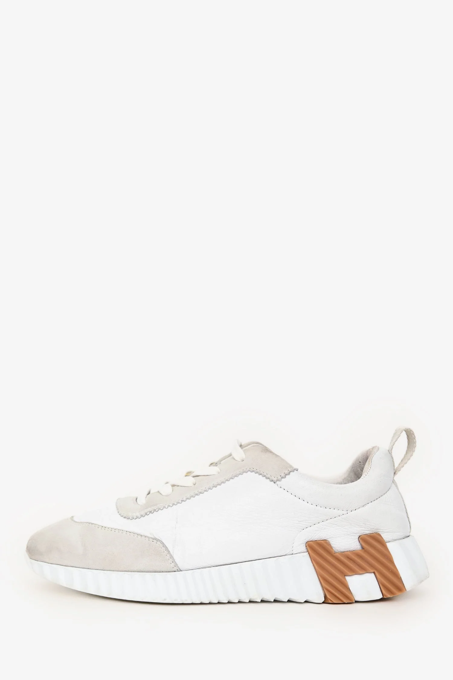 Hermes White/Beige Leather 'Bouncing' Sneakers Size 37 - Image 5