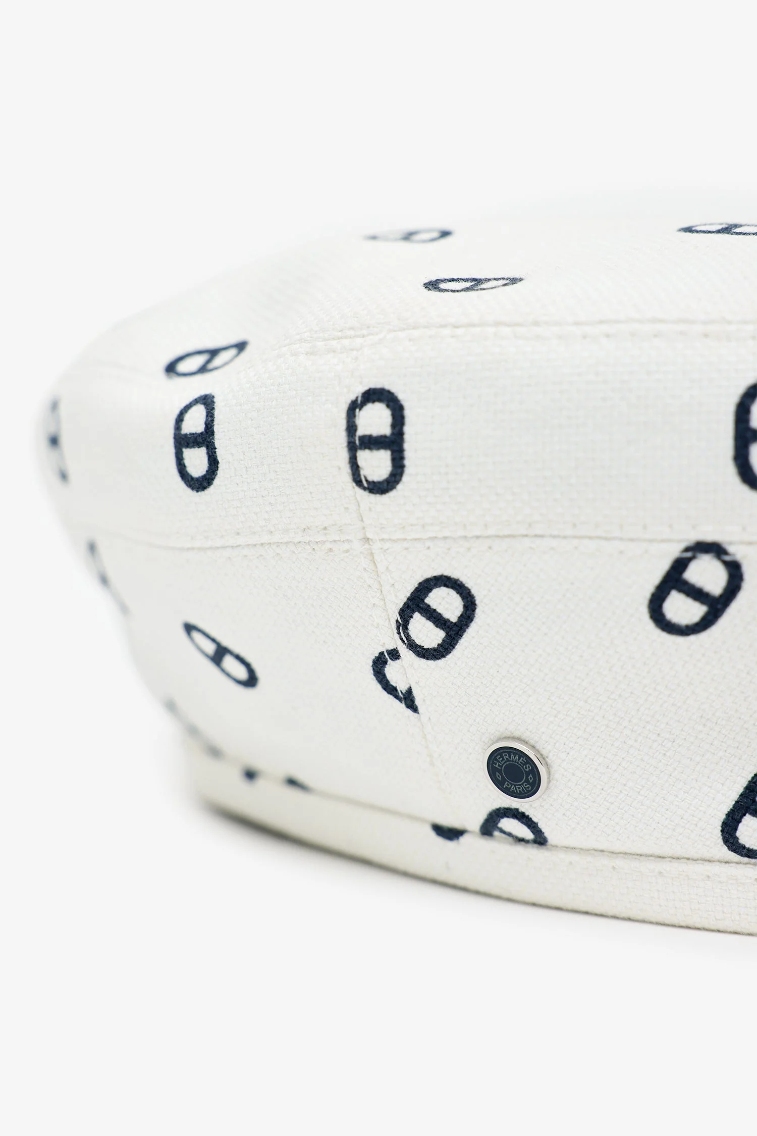 Hermes White/Black Chain d'Ancre Print Canvas Saint Honore Beret Size 58 - Image 2