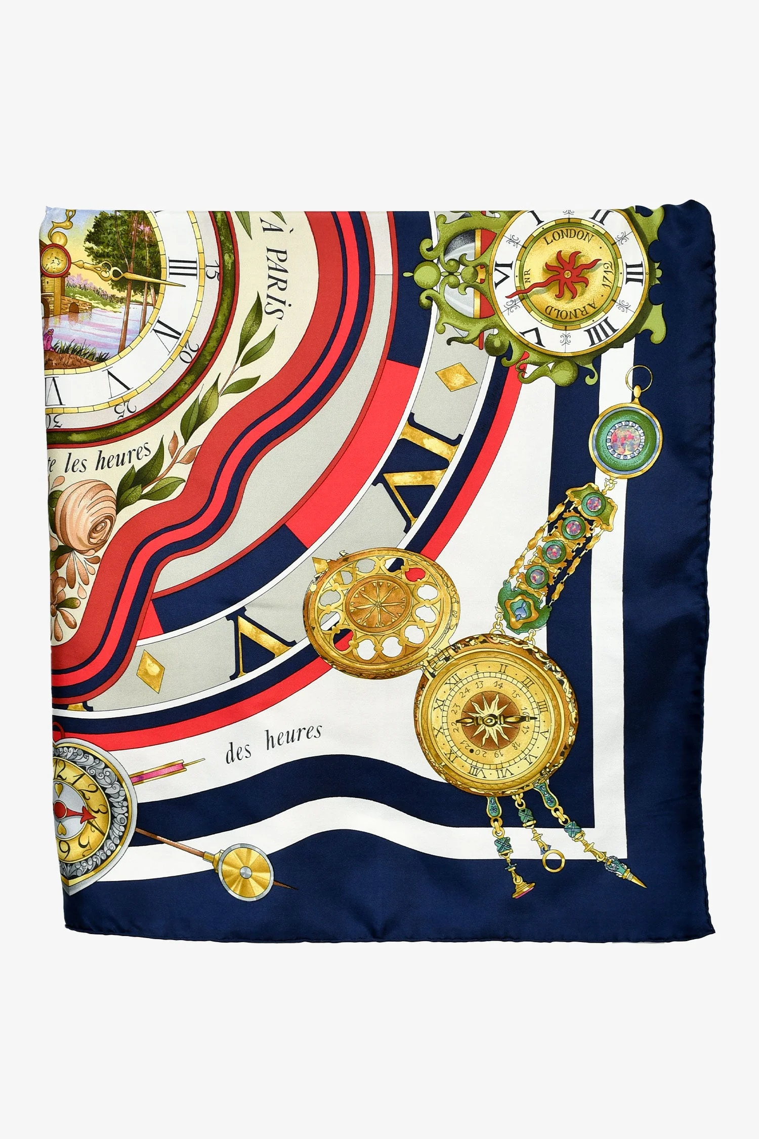 Hermes White/Blue/Multicolour Silk 'Parmi Les Fleurs Je Compte Les Heures' Scarf 90 - Image 3