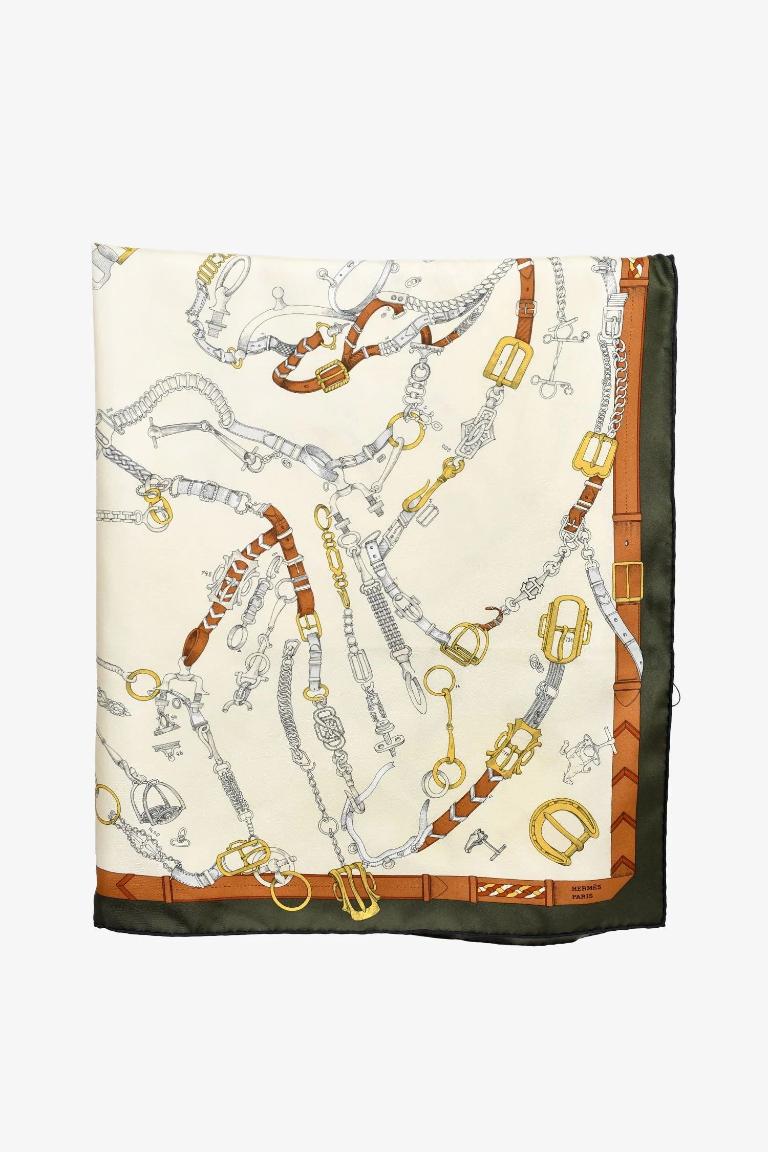 Hermès White/Green Silk 'Les Chevaux Dechaines' Scarf 90 with Tags - Image 2
