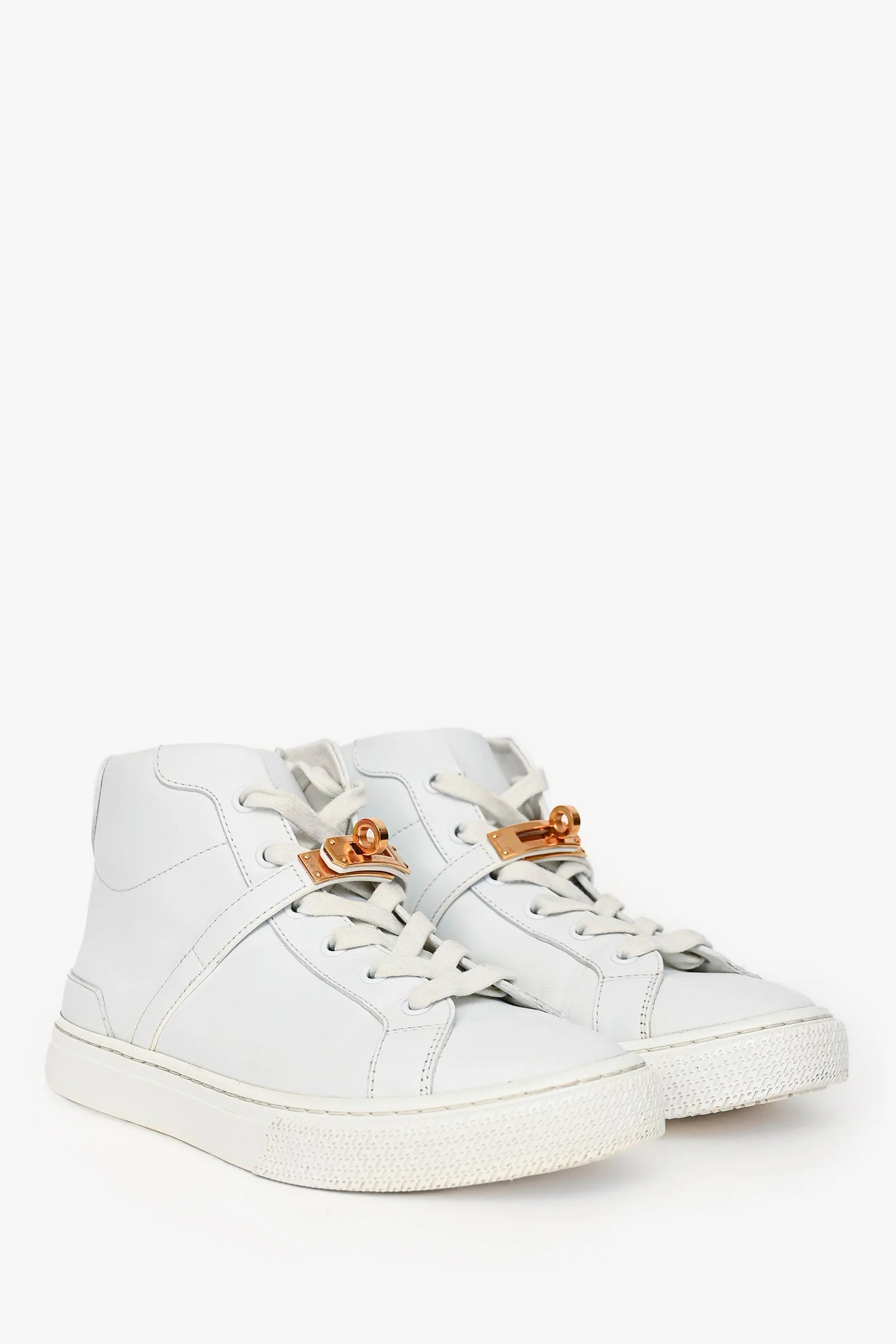 Hermès White Leather Kelly Buckle 'Daydream' High Top Sneakers Size 36 - Image 2