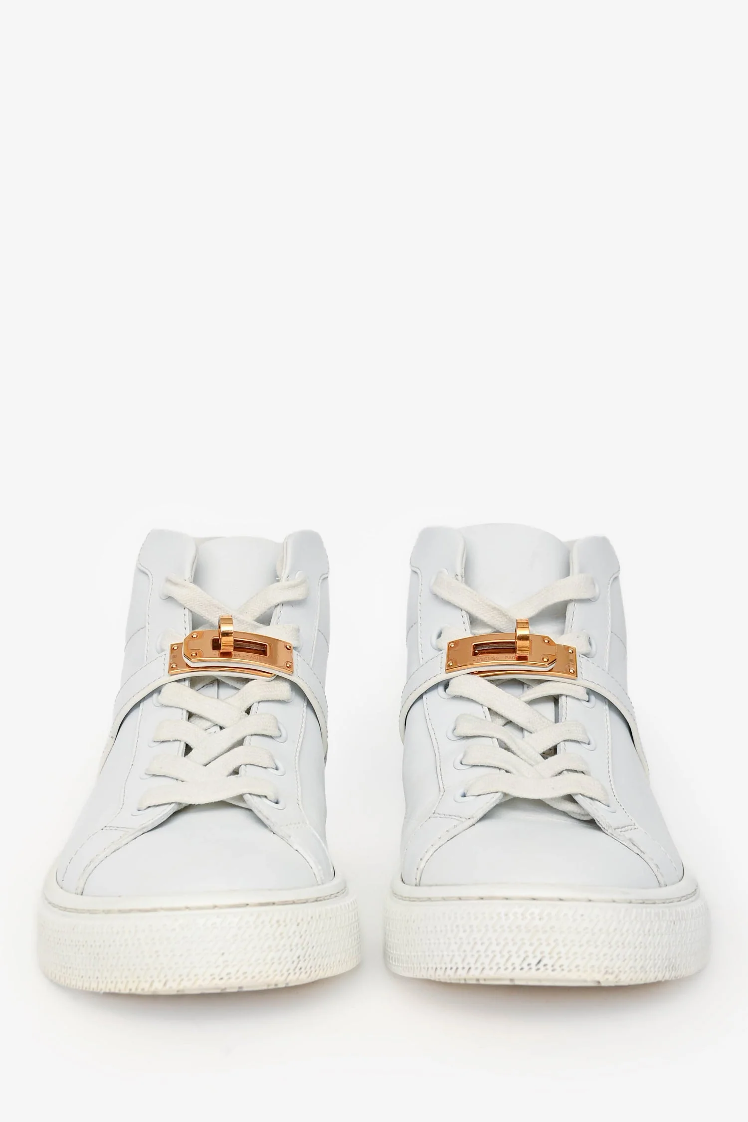 Hermès White Leather Kelly Buckle 'Daydream' High Top Sneakers Size 36 - Image 3
