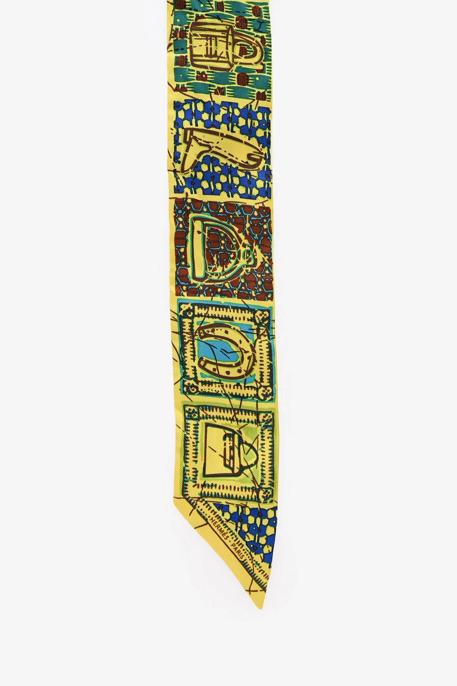 Hermès Yellow Silk Graphic Print Twilly - Image 2