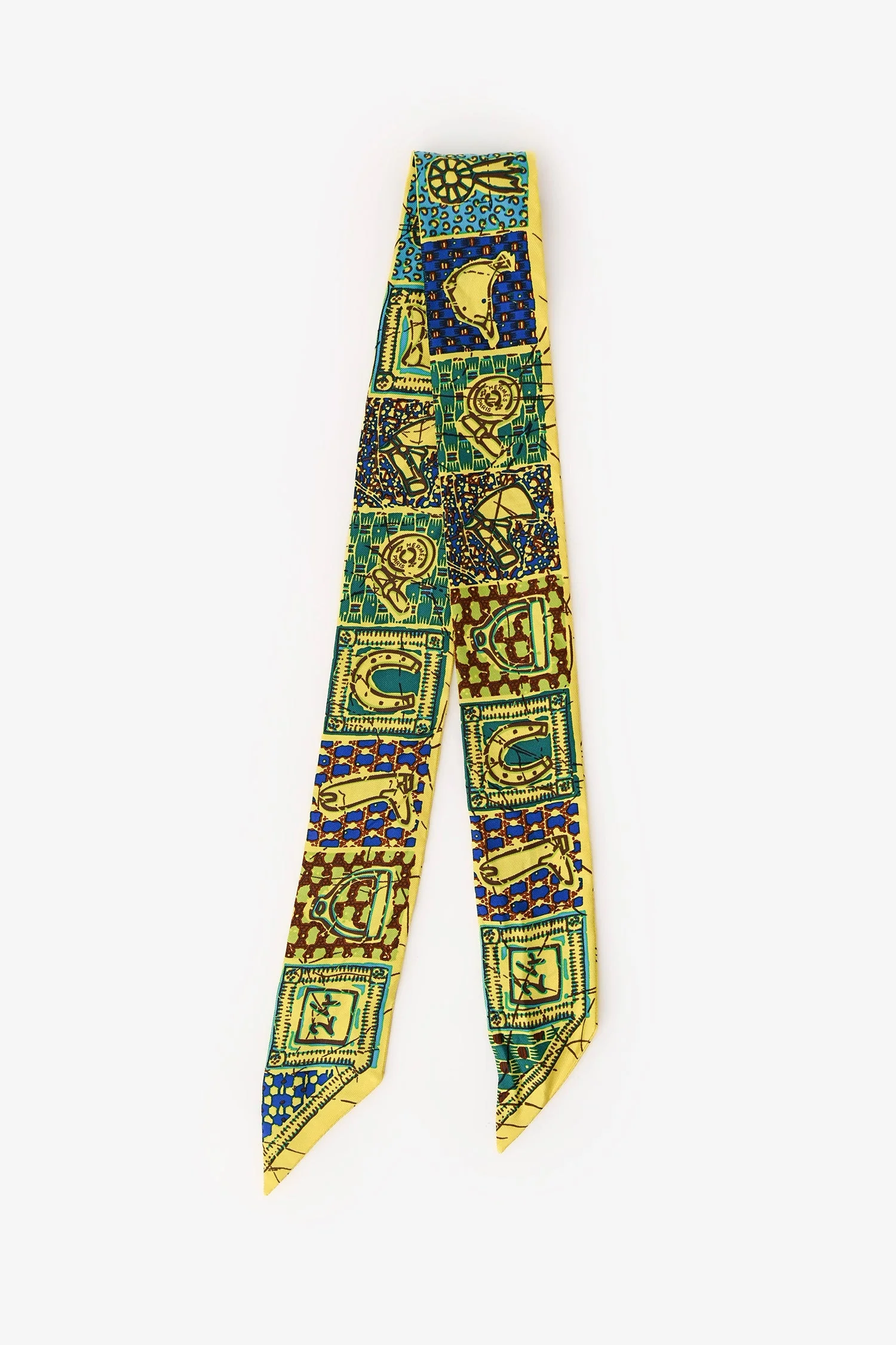 Hermès Yellow Silk Graphic Print Twilly - Image 3