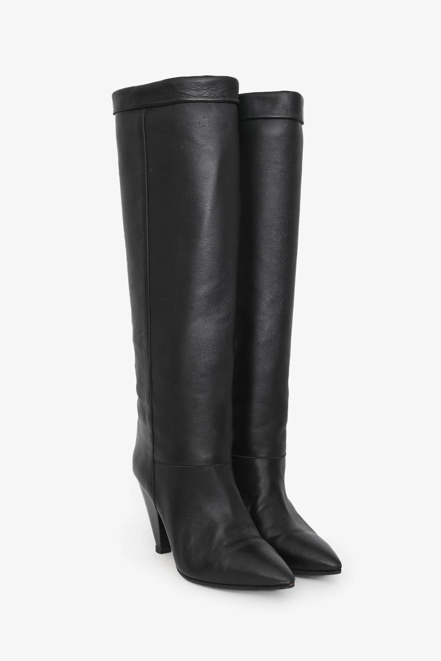 Isabel Marant Black Leather Conic Heel Tall Boots Size 37 - Image 2