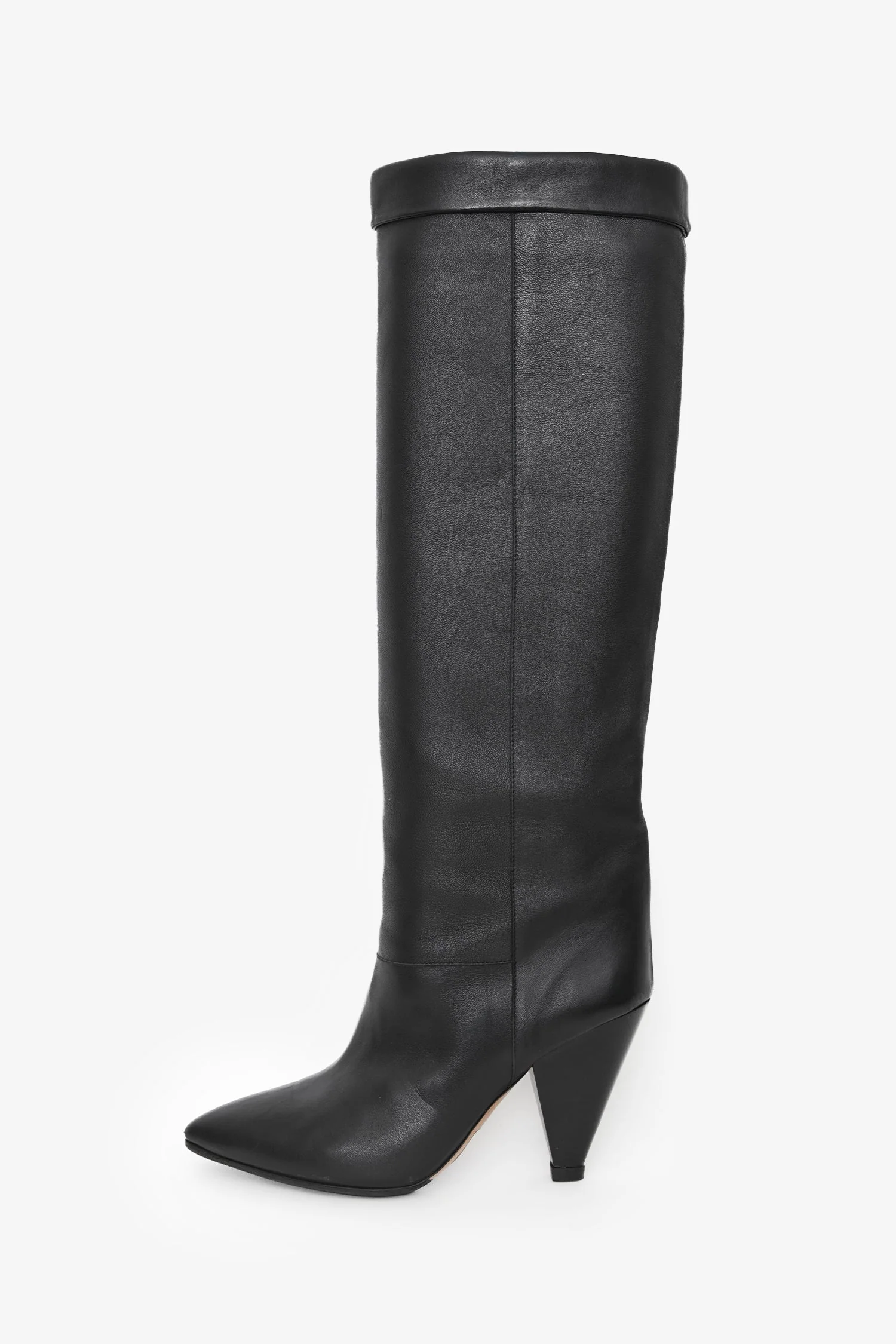Isabel Marant Black Leather Conic Heel Tall Boots Size 37 - Image 4