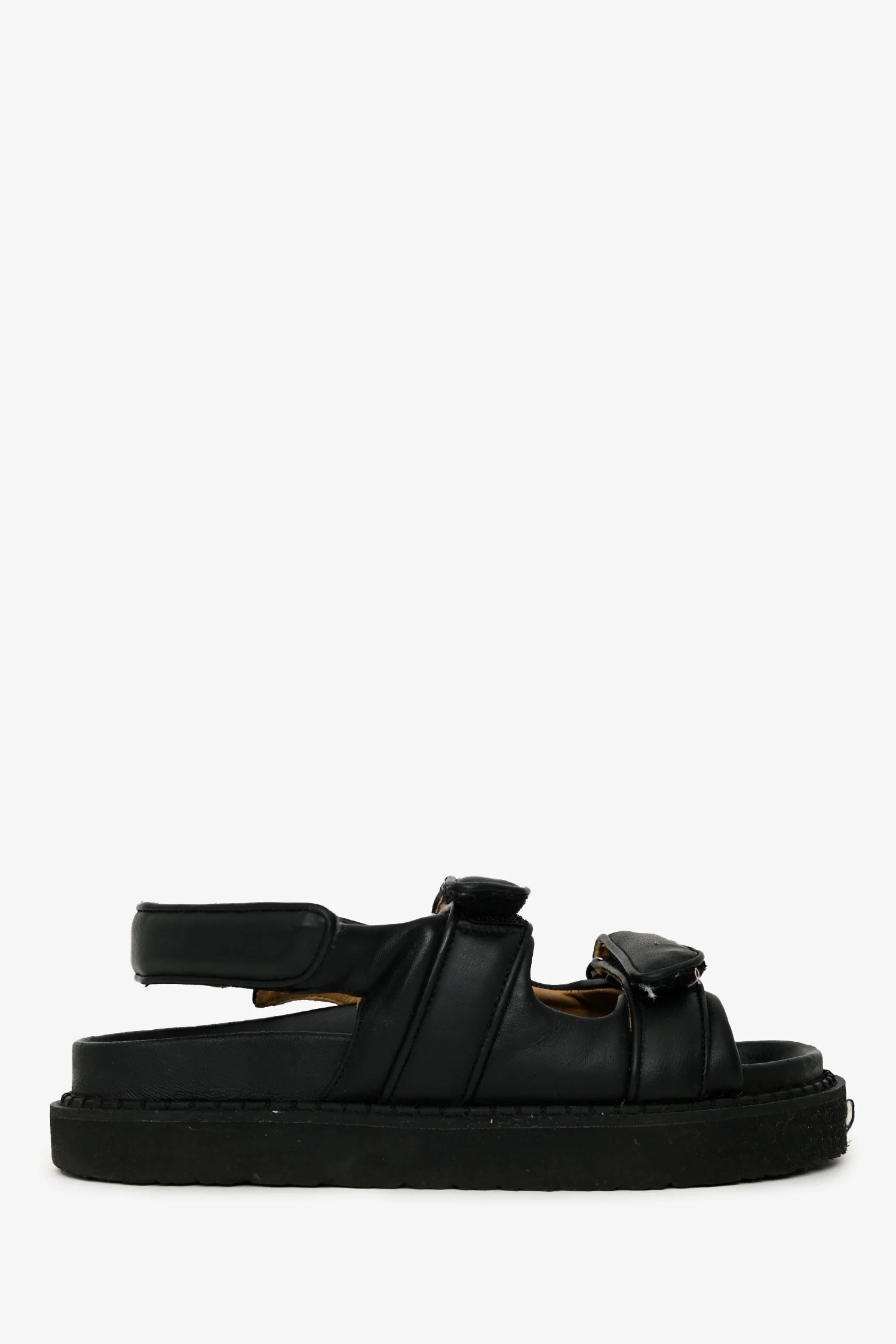Isabel Marant Black Leather Padded Dad Sandals Size 38