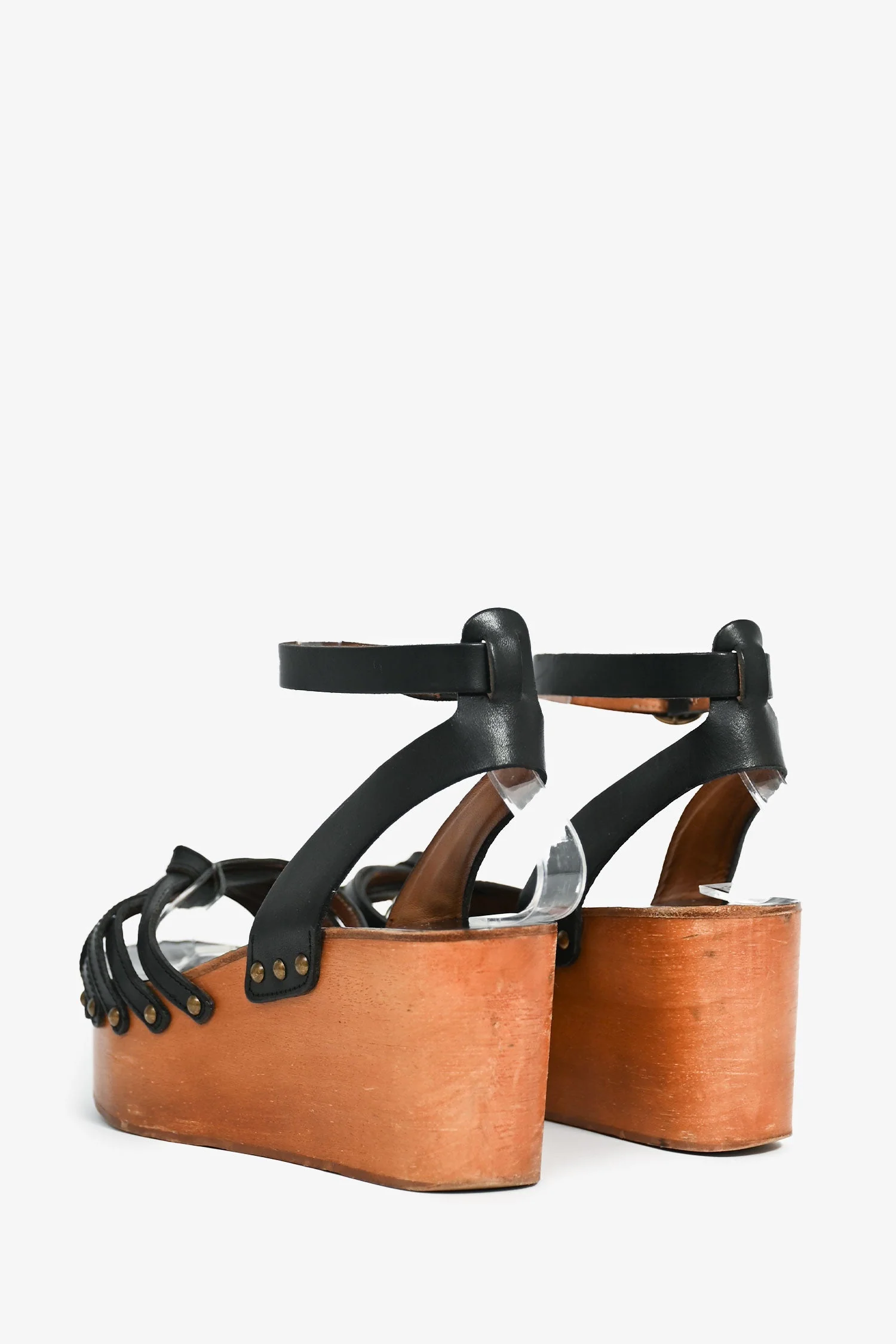 Isabel Marant Etoile Black Leather Wooden Platform Sandals Size 36 - Image 5