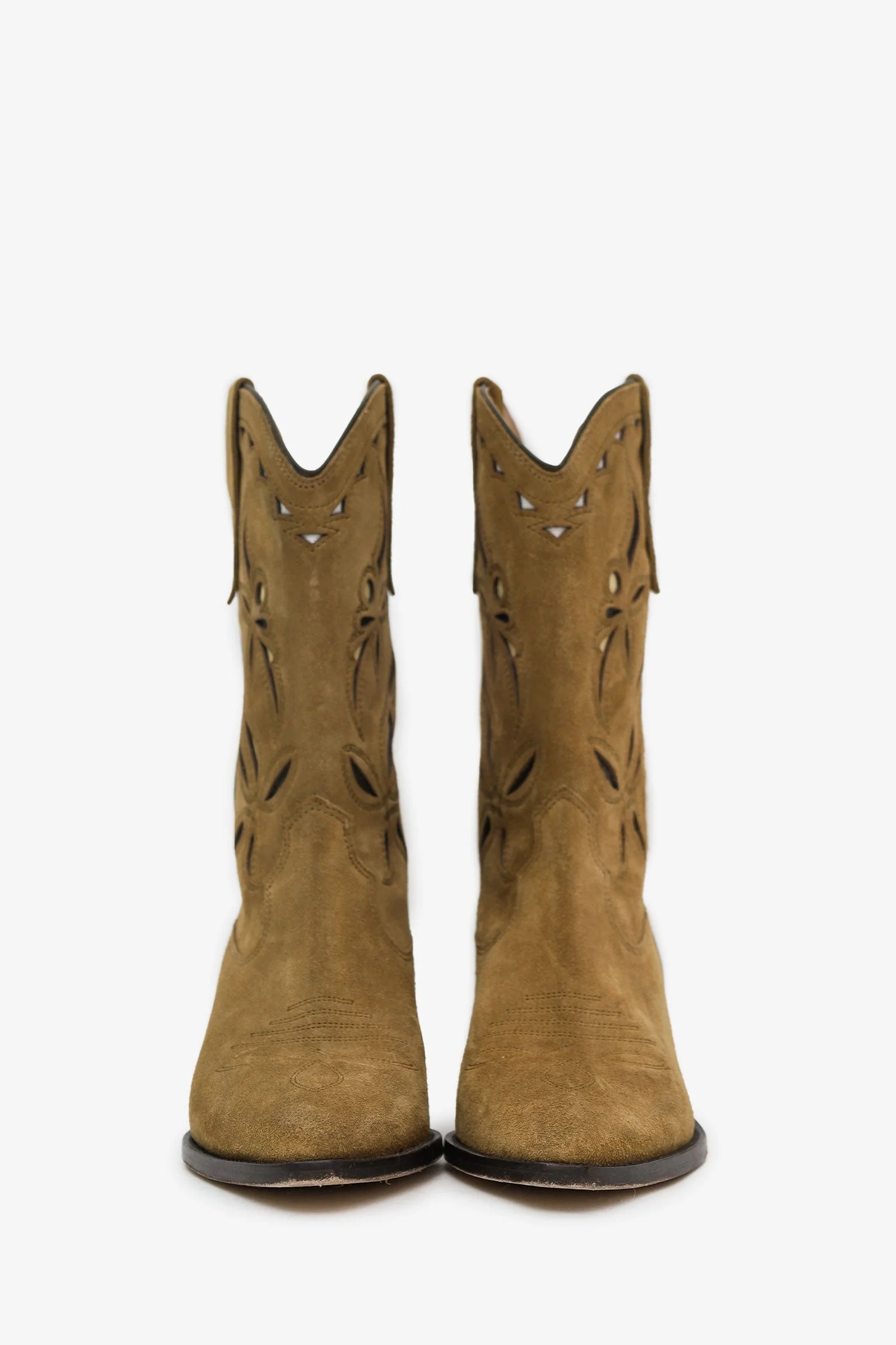 Isabel Marant Khaki Green Suede Cowboy Boots Size 39 - Image 3