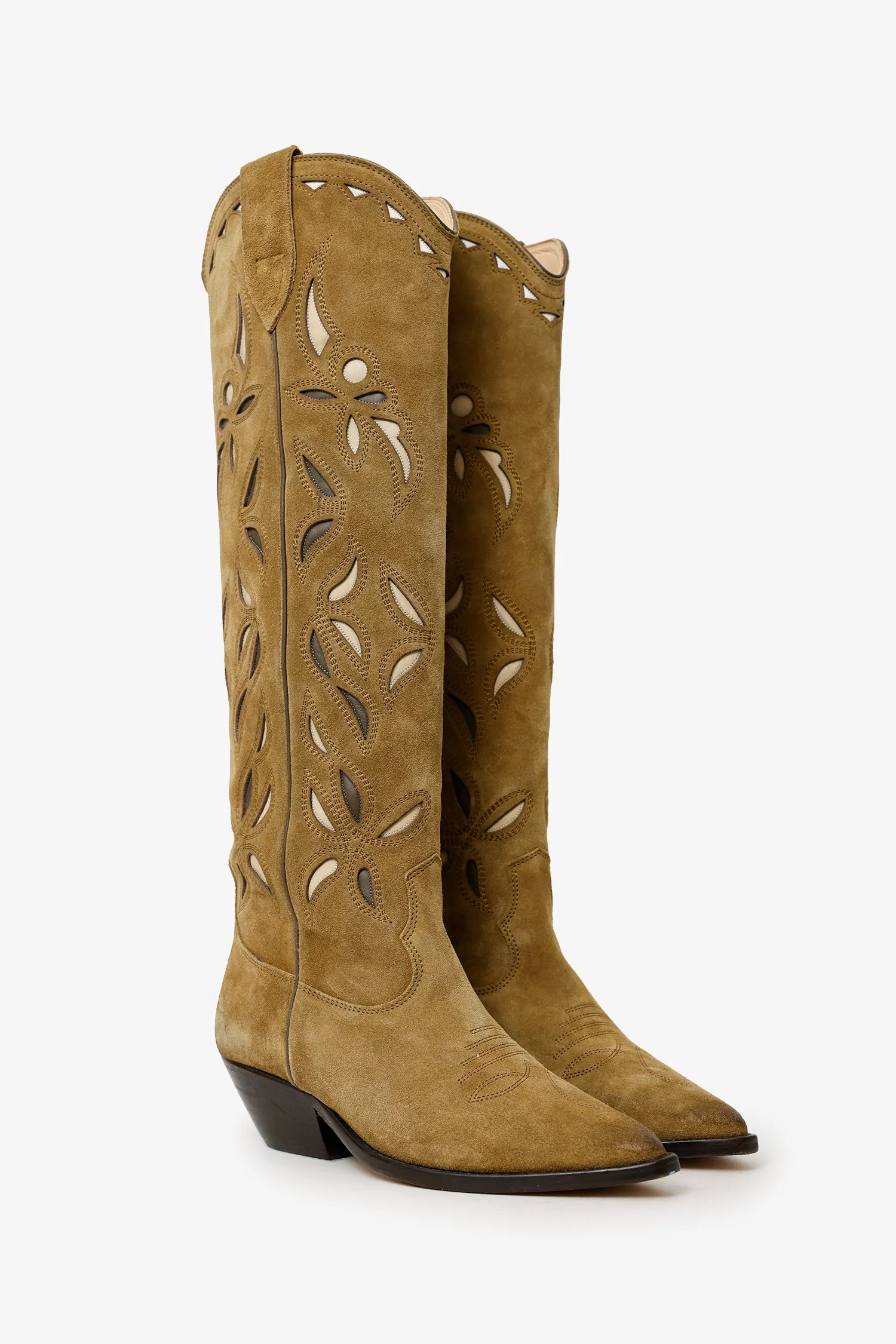 Isabel Marant Khaki Green Suede Denvee 40mm Cowboy Boots Size 37 - Image 2